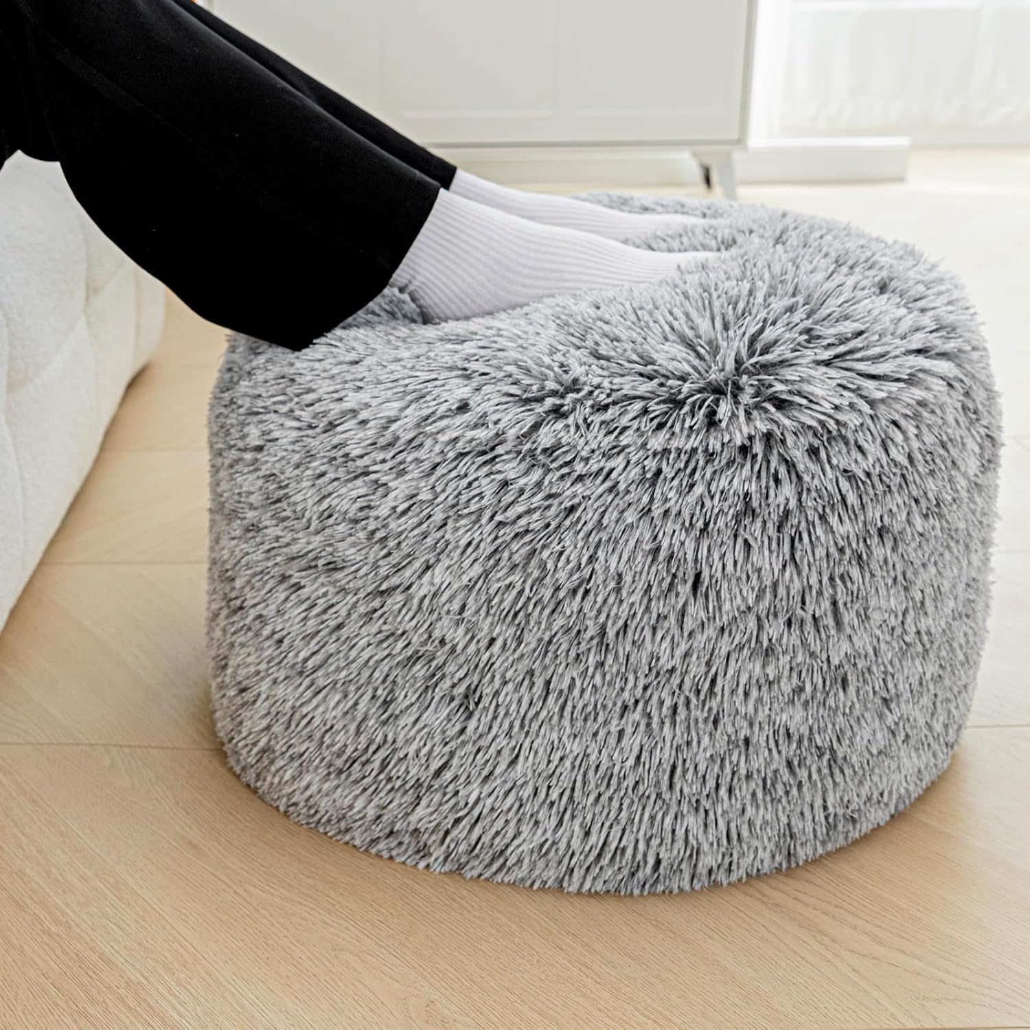 Unstuffed Ottoman Pouf Cover &ndash; 51X31Cm Footstool Slipcover, Storage Ottoman Foot Rest, Floor Pouf & Footrest Cushion Cover Only (Snow Gray)