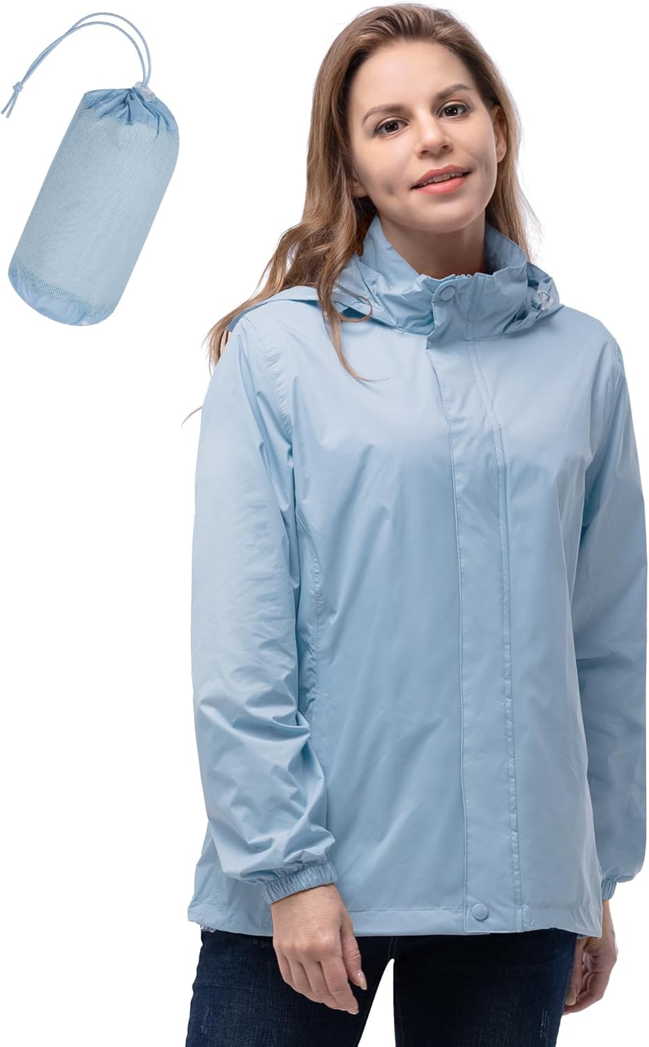 33,000Ft Women'S Waterproof Packable Rain Jacket Lightweight Breathable Running Raincoat Outdoor Hiking Jacket Ladies Windproof Windbreaker with Hideaway Hood for Cycling image number 7