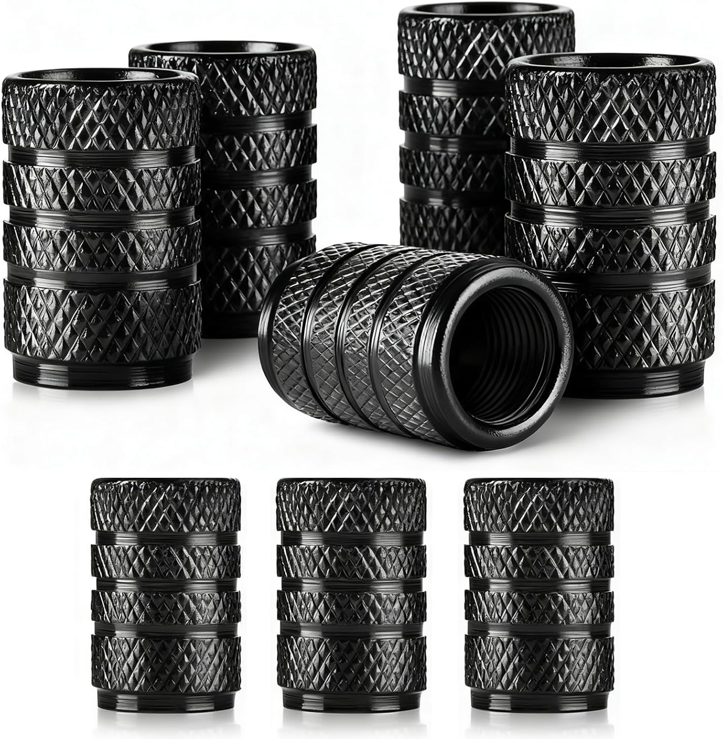 Tyre Valve Caps, 8 Pcs Anodized Aluminum Valve Stem Caps for Cars, Bikes, Trucks, SUVS, Motorcycles (Black) image number 1