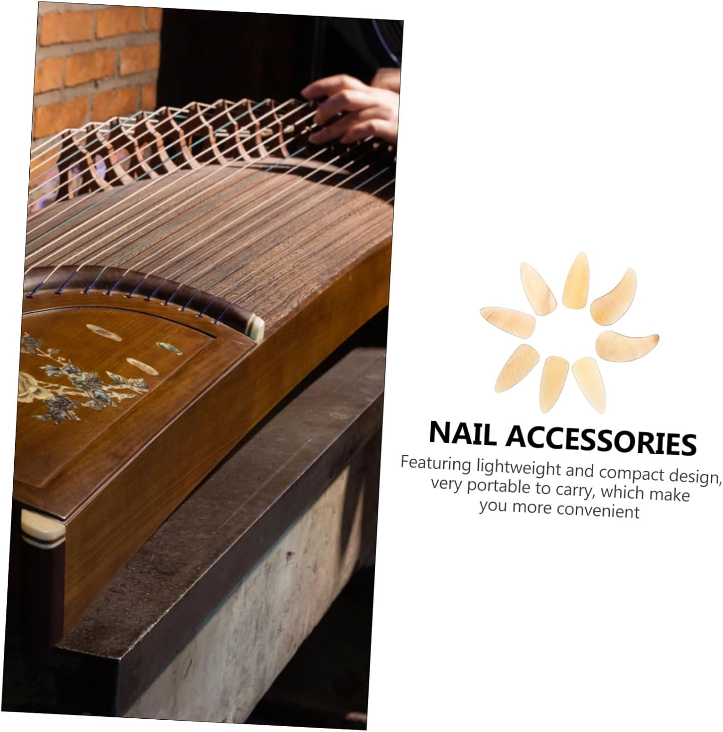 Minkissy Professional Guzheng Nails Large Size 8 Pcs Set Guzheng Supplies Ergonomic Curve Design Smooth Round image number 1