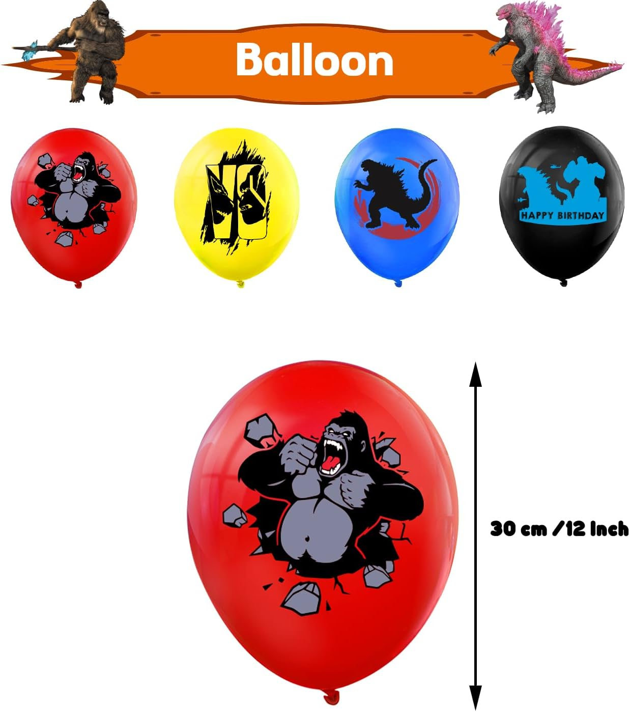 Godzilla Birthday Party Supplies and Decorations - Happy Banner, Latex Balloons, Cake and Cupcake Toppers for Kid'S Decor image number 1