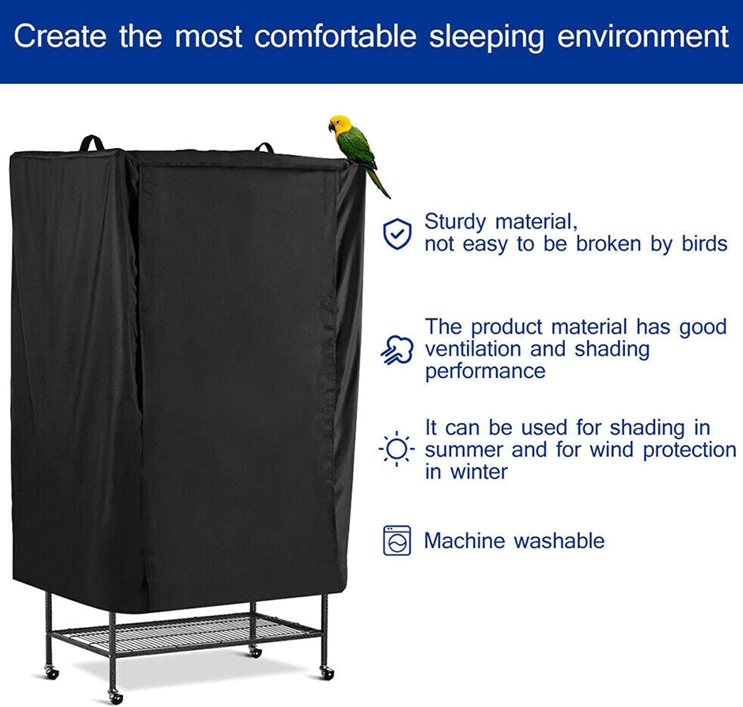 Bird Cage Cover MAYHOUR Waterproof Multifunction Sun Protection Parrot Cage Cover Pet Supplies Dust Proof Bird Cage Cover with Zipper anti UV Durable Breathable Knitted Parrot Guard Protective Washable (88&times;63&times;120Cm/35&times;25&times;47In)