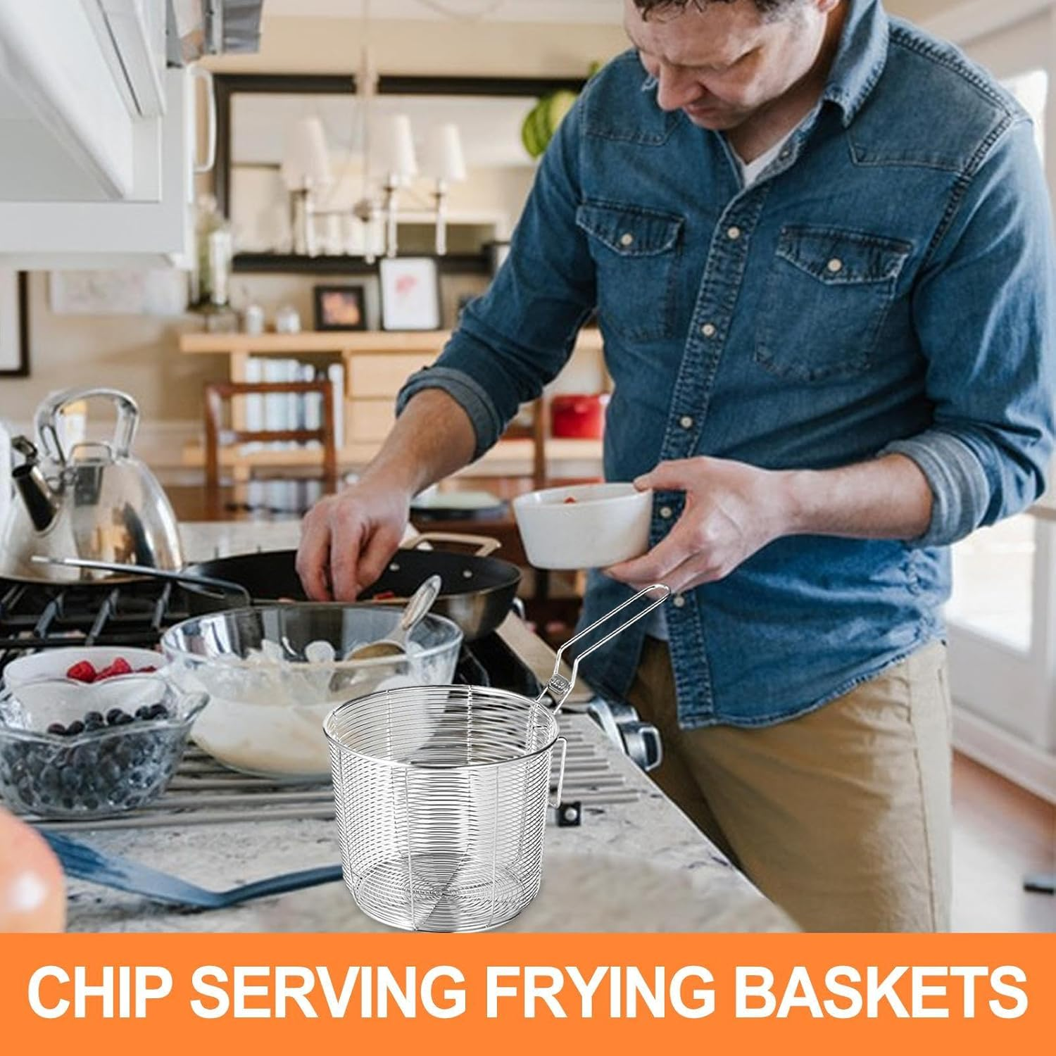 Drain Basket - Frying Drain Baskets,Table Serving Food Presentation Tool, Fast Food Diner Basket for Chips, Shrimp, Pasta Foccar image number 3