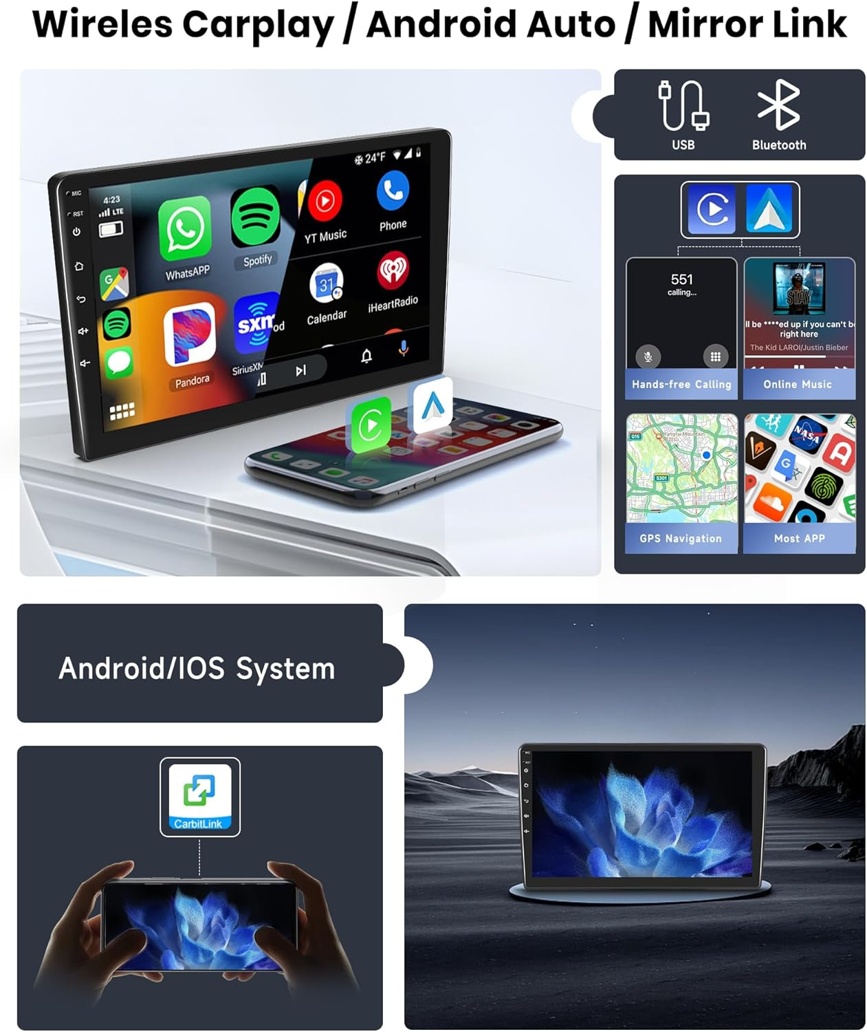 8 Core 4G+64G for Jeep Wrangler JK Compass Grand Cherokee Dodge Ram Radio, 10.1 Inch Touch Screen with Wireless Carplay/Android Auto/Gps/Backup Camera