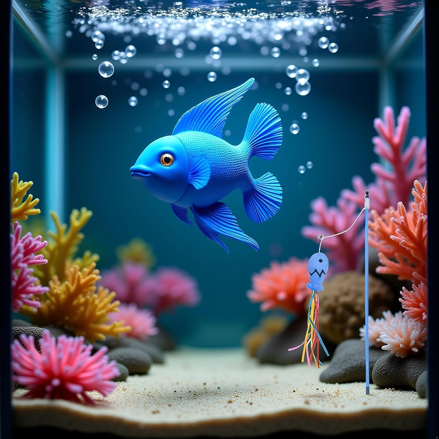 Hehglng Blue Cat Wand Kitten Teaser Stick Portable Teaser Fish Design Safe Colorful Balls Cat Feather Toys