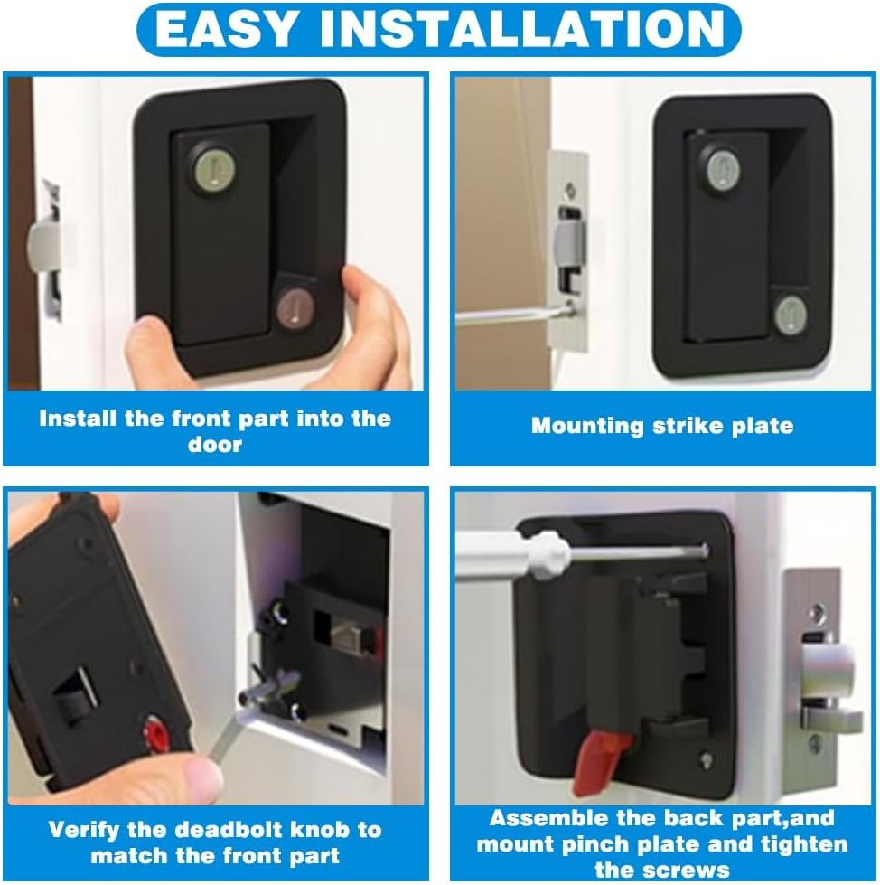 RV Murts RV Door Lock Replacement with Paddle Deadbolt, 100% Mental Camper Door Latch, Zinc Alloy Travel Trailer Entry Door Locks, RV Door Latch 4 Keys, Camper Door Lock Kits, RV Door Handle, Black. image number 3