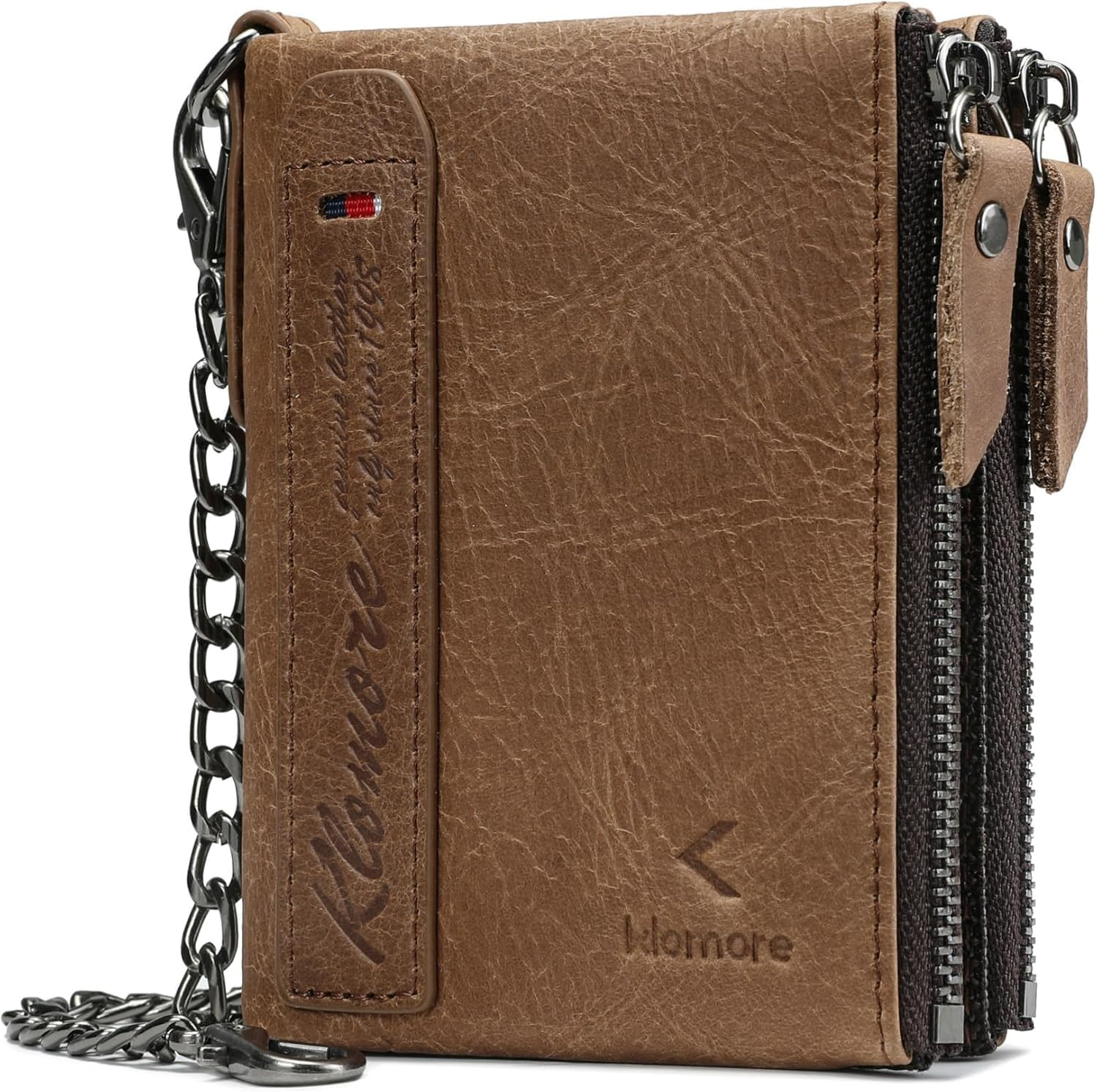 Chain Wallets for Men Leather, Zipper Wallet with Chain, RFID Blocking Bifold Mens Vintage Large Purse Credit Card Holder Gifts for Men image number 5