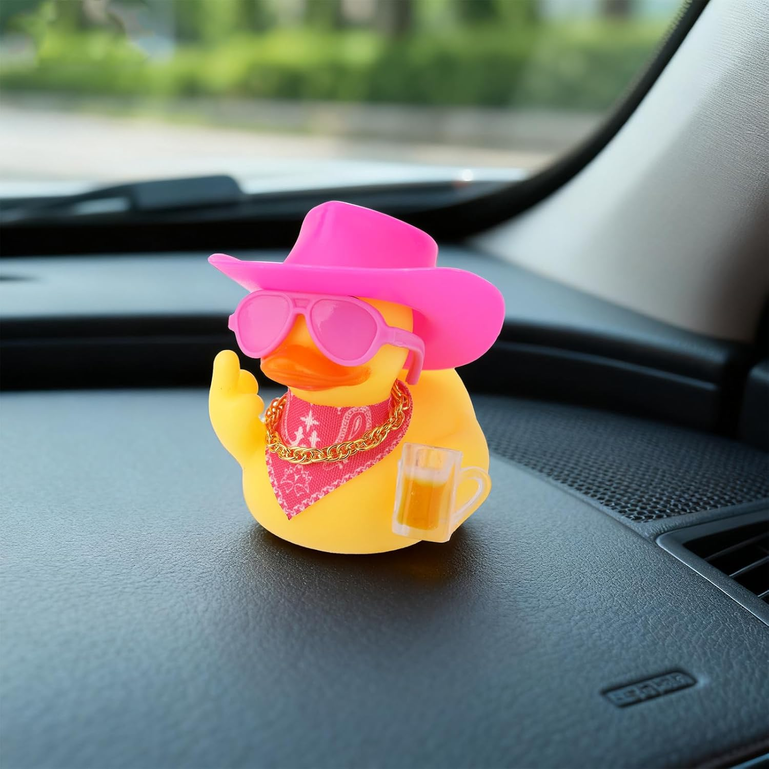 2Pcs Funny Rubber Ducks for Dashboard, Cute Car Rubber Duck Ornament with Mini Glasses Hat Scarf Accessories for Home Office Refrigerator Decoration (Pink) image number 3