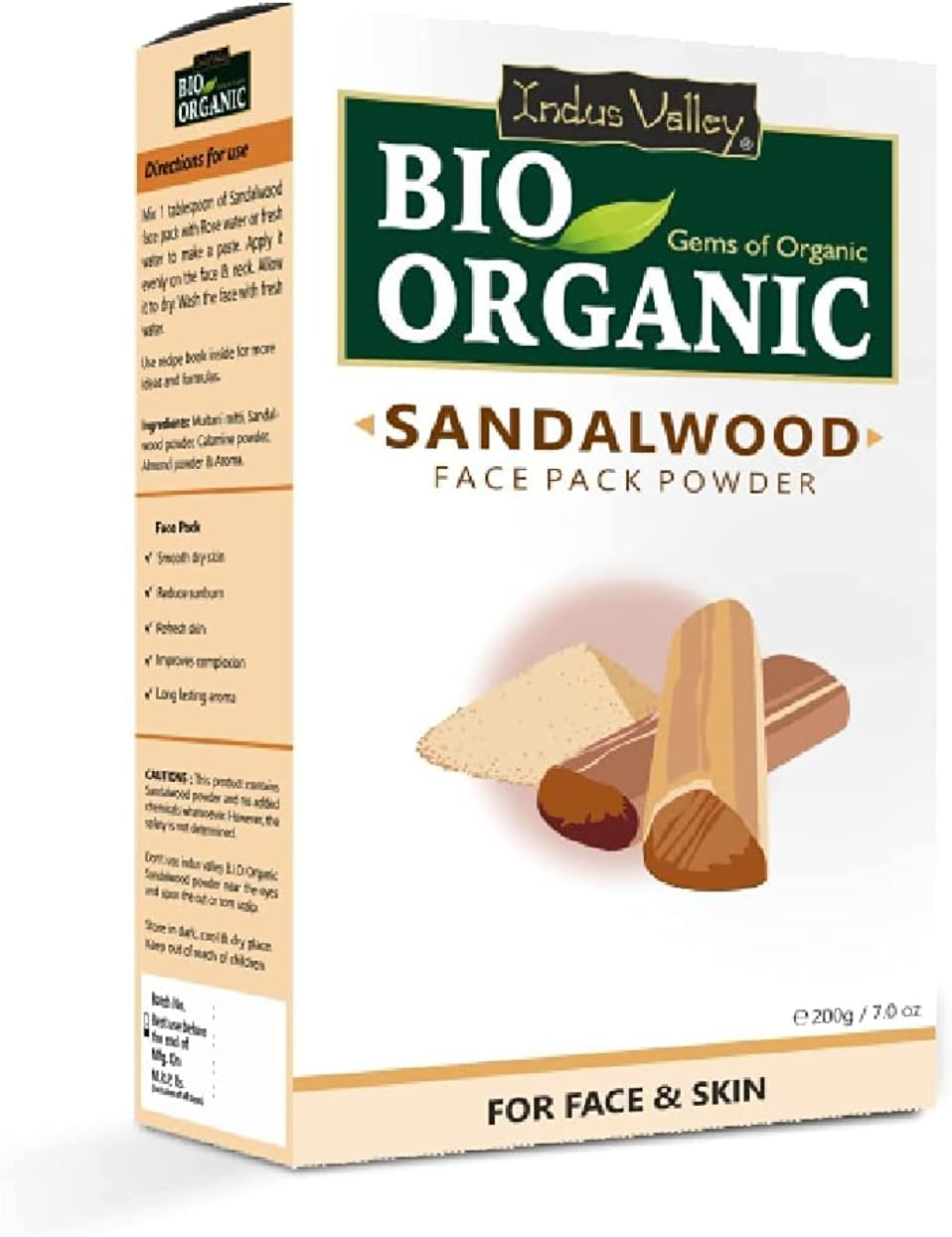 INDUS VALLEY Bio Organic Sandalwood Face Pack Powder Santalum Album, Chandan Powder for Face and Skin Care, (Face Glowing & Tan Removal Face Pack 200Gm) image number 4