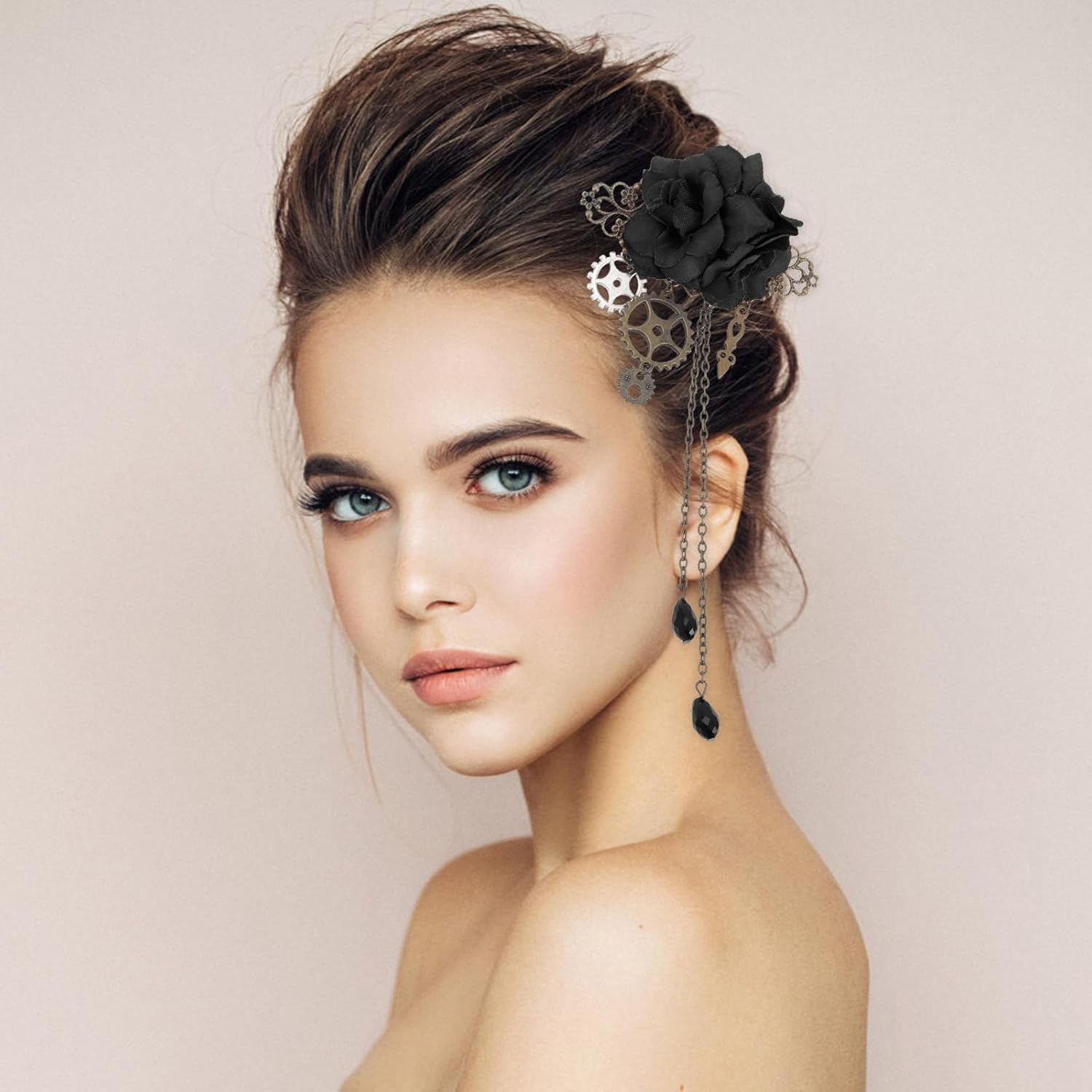 Ipetboom Steampunk Style Hair Clip - Gothic Hair Accessories with Tassels - Decorative Brooch - Vintage Punk Mechanical Hair Pin - Accessories for Hairstyles - Polyester Hair Clips with Floral Pattern