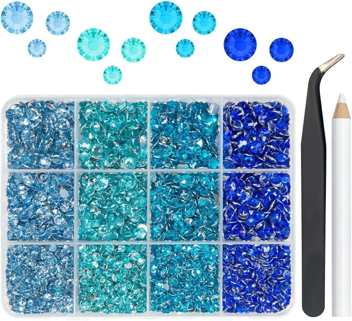 Qiipii Resin Rhinestones Bulk for Crafts 3Mm 4Mm 5Mm 4 Colors Flat Back Crystal Stones No Hotfix Light Blue Aquamarine Royal Blue Resin Gems Diamonds For