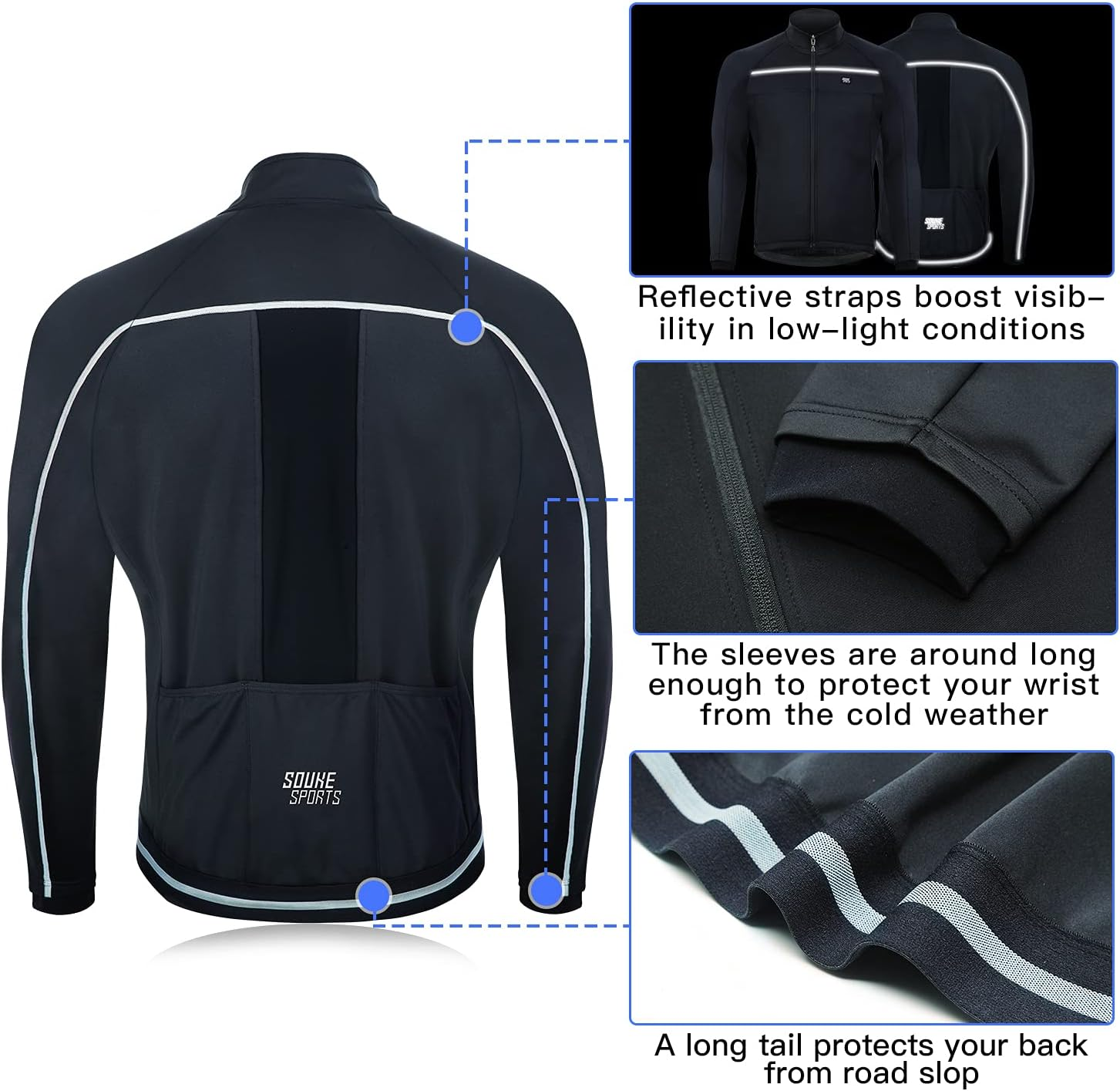 Souke Sports Men'S Winter Cycling Jacket Warm Windproof Running Thermal Windbreaker Bike image number 1