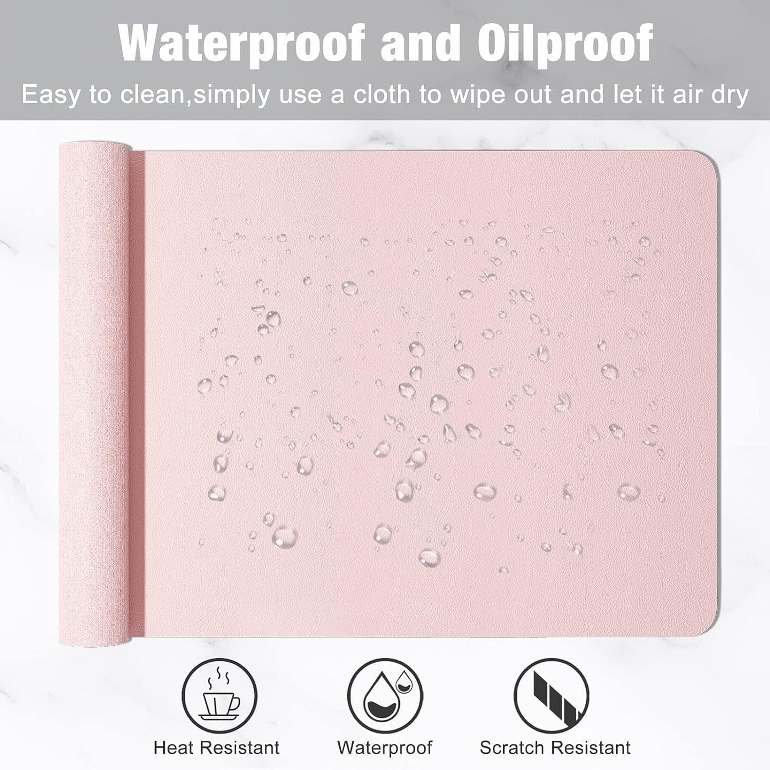 Miners2000 Desk Pad, 30" X 14" PU Leather Desk Mat, XL Extended Mouse Pad, Waterproof Desk Blotter Protector, Ultra Thin Large Laptop Keyboard Mat, Non-Slip Desk Writing Pad for Office Home (Pink) - Pink image number 3