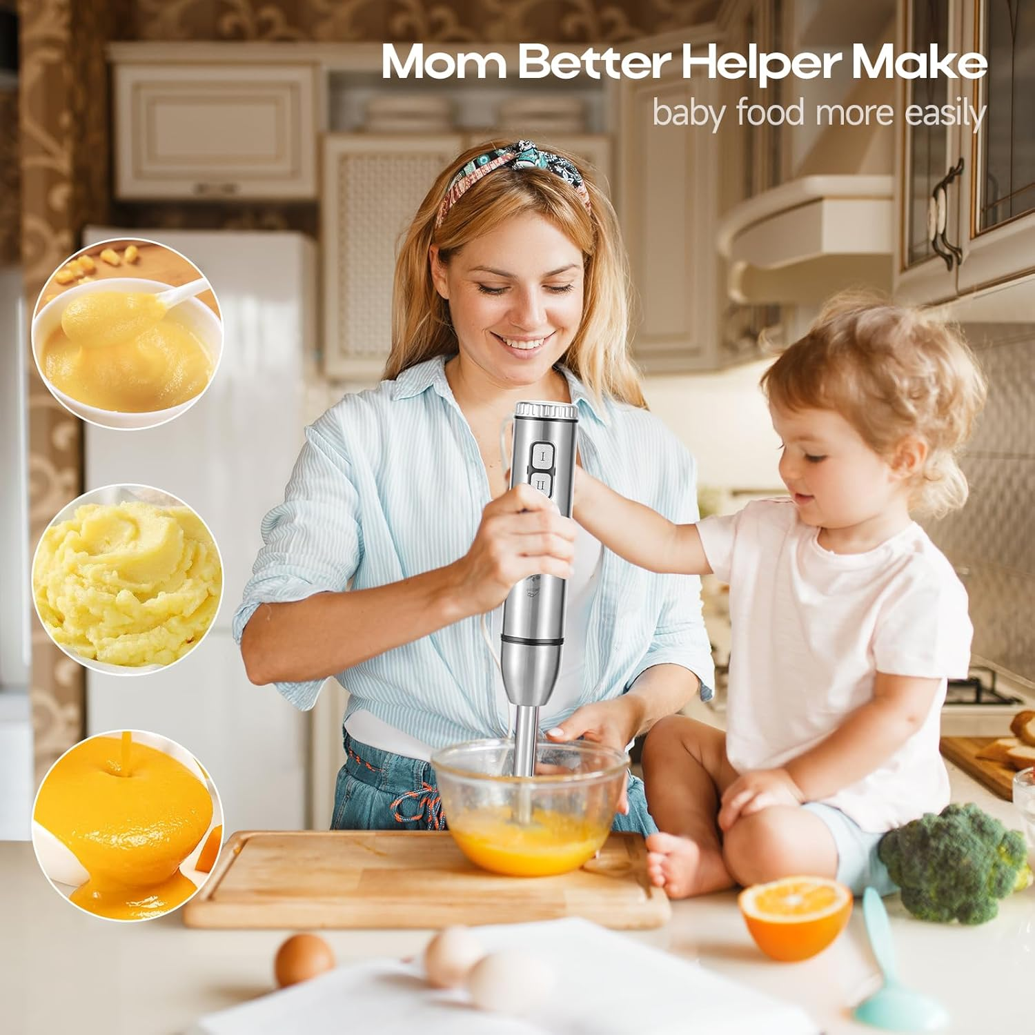 5 in 1 Hand Stick Blender, 1000W Trigger Variable Speed Immersion Stainless Blender Handheld with Chopper, Whisk and Frother, Stick Mixer for Soup, Smoothie, Puree, Baby Food image number 2