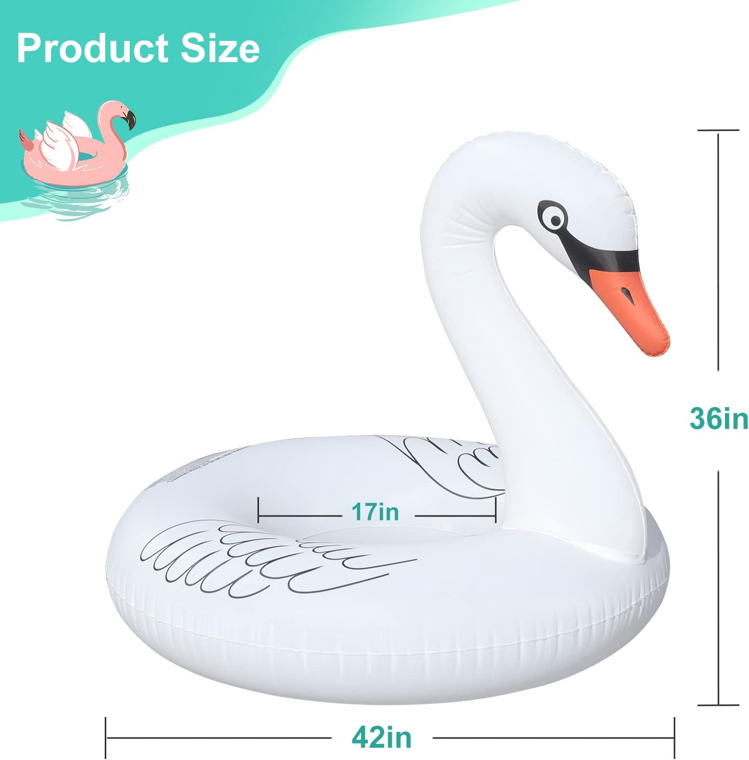 Inflatable Swan Pool Float with Colorful Lights, Flyfreeu Solar Powered LED Color Changing Swan Swim Tube Rings, 42'' Large Pool Beach Floaties Lake and Beach Floaty Summer Pool Raft Lounge for Adults image number 2