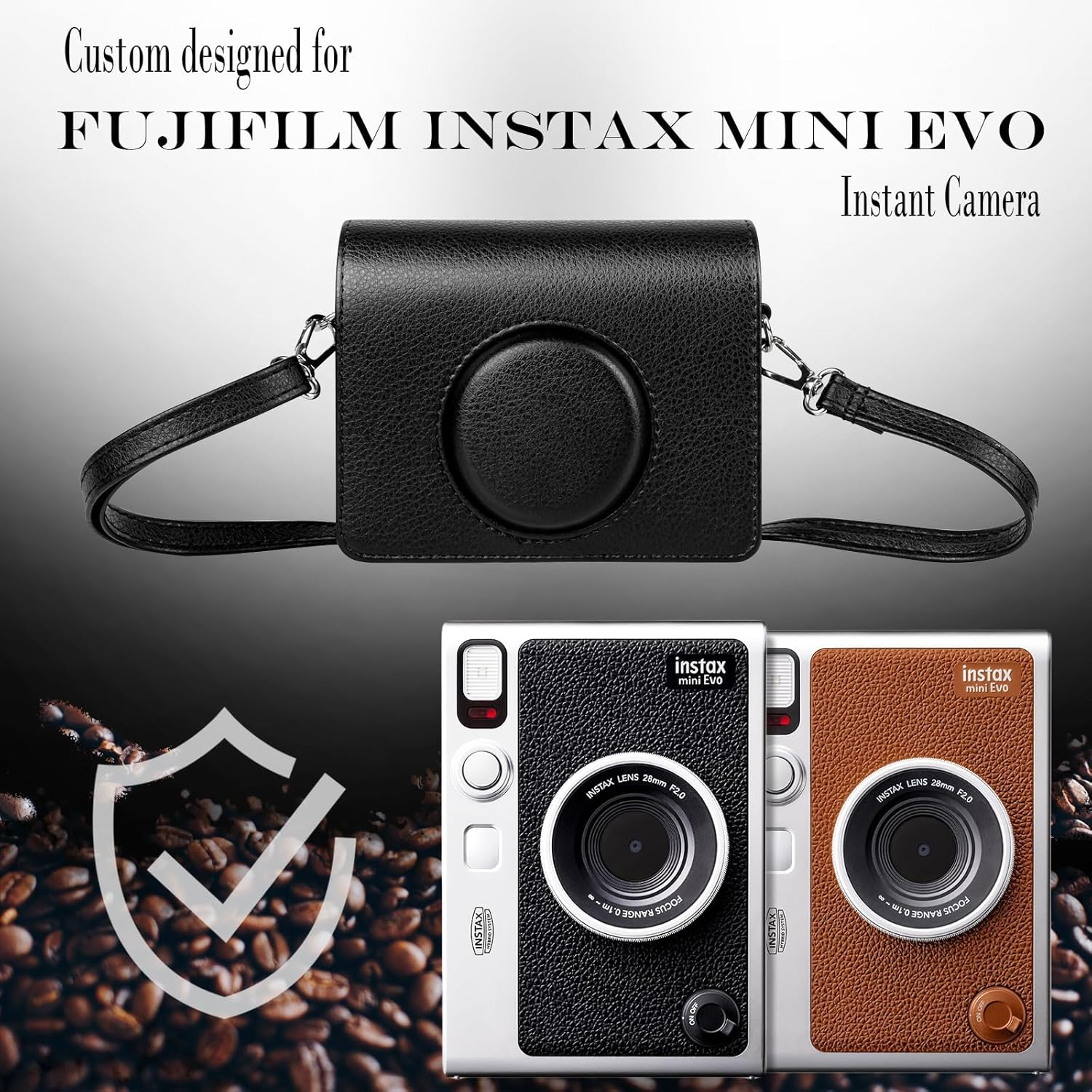 Rieibi Mini EVO Case - Vintage PU Leather Protective Case for Fuji Instax Mini EVO Instant Camera - Removable Case with Adjustable Shoulder Strap Battery Charging Port - Black - Black image number 6
