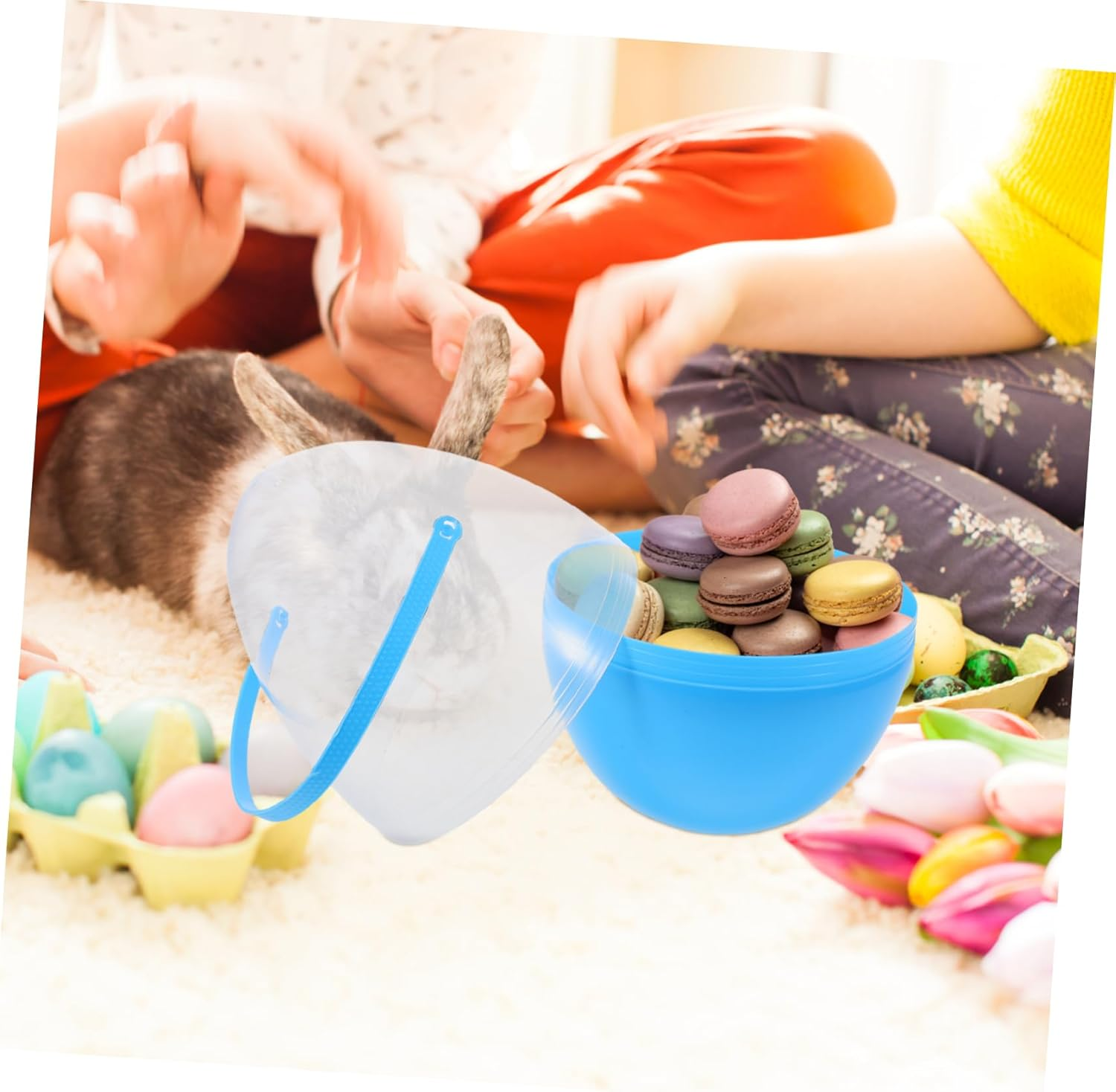 Cabilock Large Clear Easter Egg with Handle for Kids Easter Hunt Supplies and Holiday Decoration Egg Baskets Reusable and Fillable Plastic Easter Egg Containers - Yellow image number 4