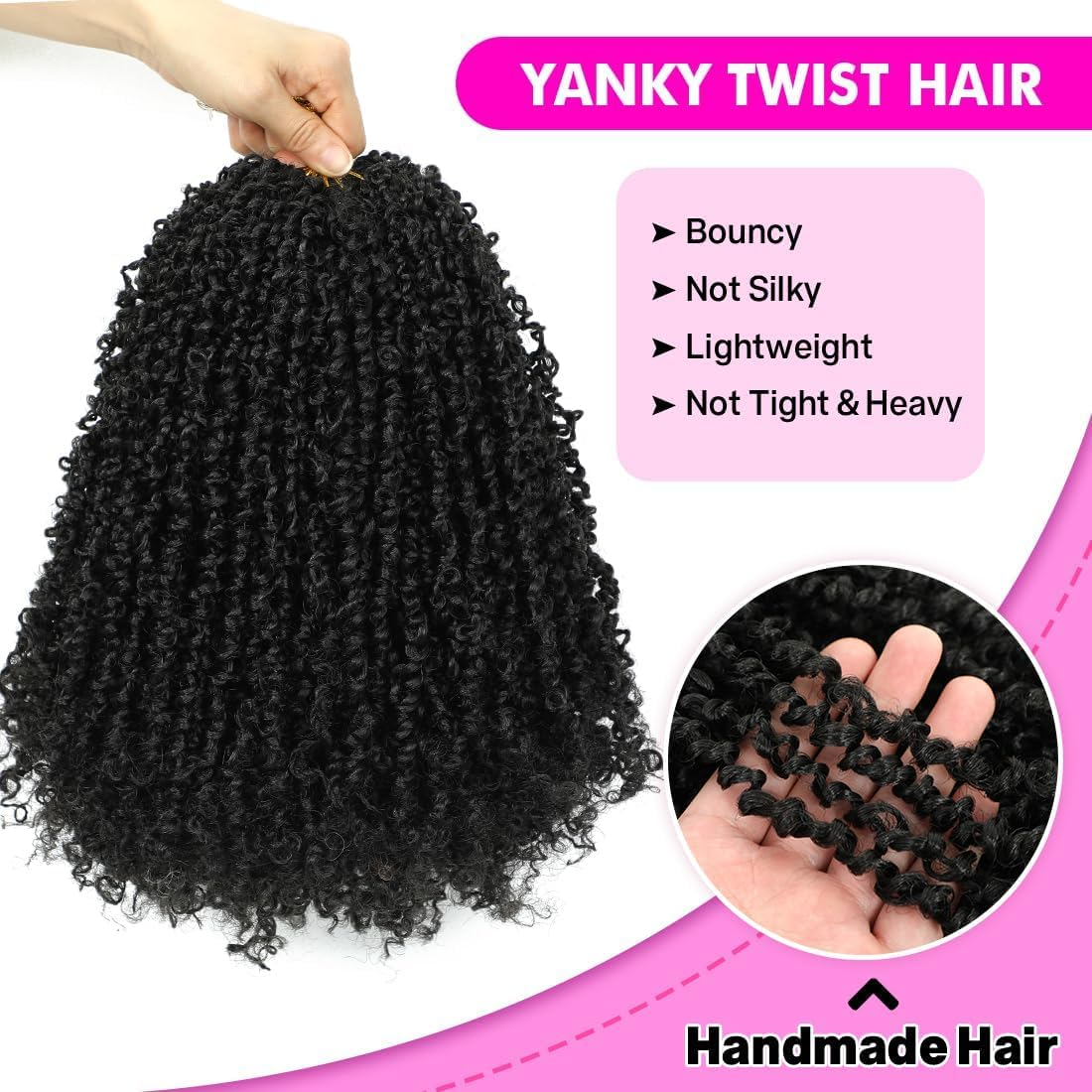 Youngther Yanky Twist Crochet Hair Pre Twisted Fluffy Spring Twist Curly Crochet Hair Pre Looped Synthetic Hair Extensions 12 Inch 1B Pack of 2 image number 4