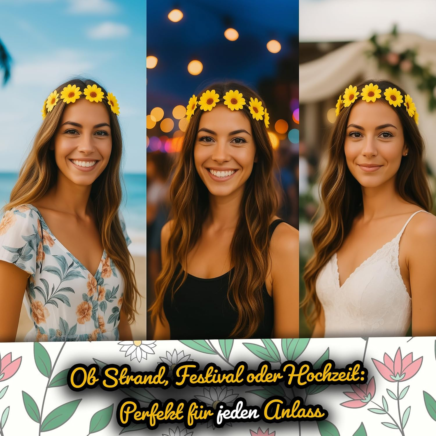 Hatstar Flower Wreath, Set of 3, Hair Accessories with Elastic Band for Women and Girls, Costume Accessory for Oktoberfest, Festival, Mallorca Party and Schlagermove image number 4