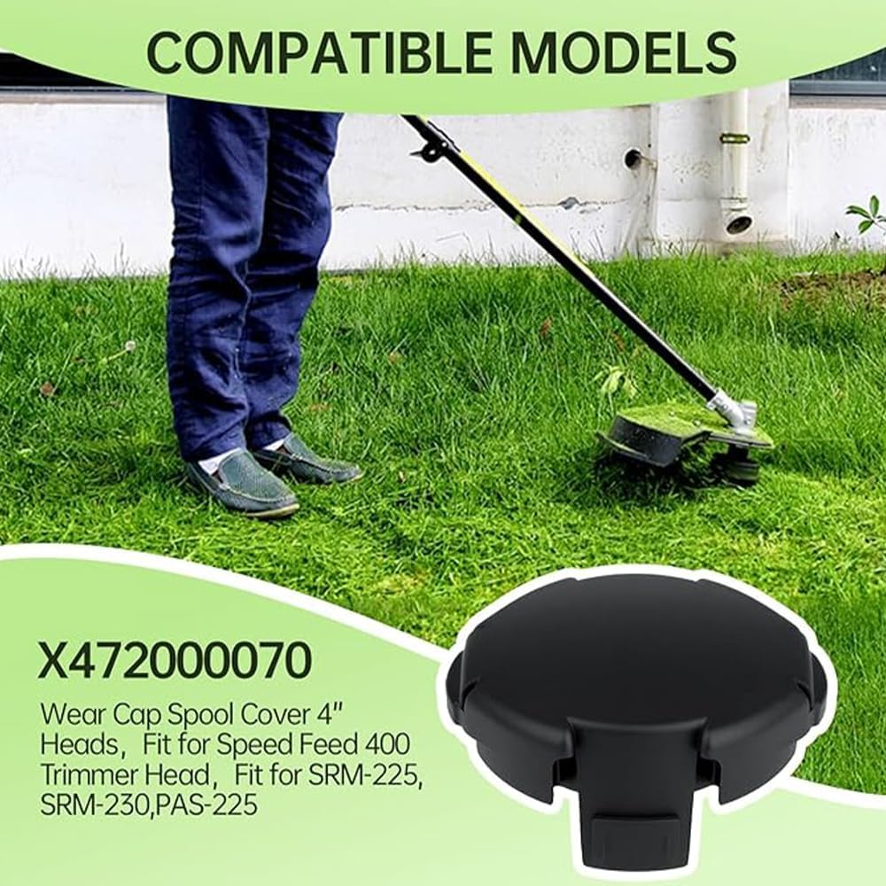 2 Pack Trimmer Parts,Replacement for Speed Feed 400 Trimmer Head,X472000070 Wear Cap Spool Cover 4" Heads,Fit Forsrm-230,Srm-225,Dimmer Cover with Spring(Black) image number 4