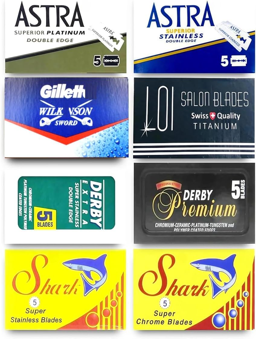 40 Excellent Quality Double Edge Razor Blades Sampler (8 Different Brands)