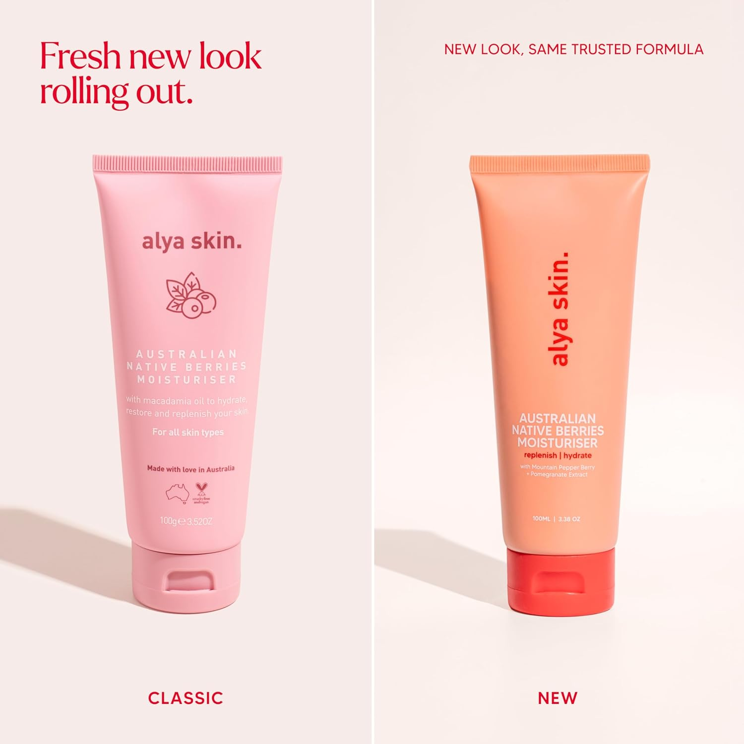 Alya Skin Native Berries Moisturiser 100G | Made with Aussie Native Berries, Rich in Antioxidants, Vitamin C & E, Promotes Collagen Production, Rehydrates & Repairs Skin, Deeply Moisturising with Macadamia Oil & Shea Butter. Packaging May Vary