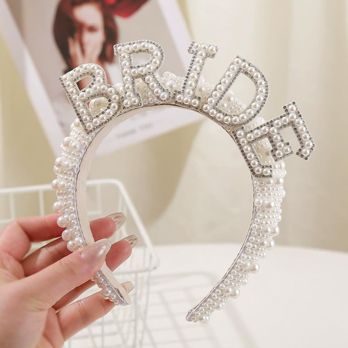 Bride Wedding Accessory Set Bride to Be Decoration Bride Beads Headband Bride Headband Heart Sunglasses Heart Glasses Pearl Bachelorette Party Women Bride to Be Accessories Bridal Bachelorette Party image number 1