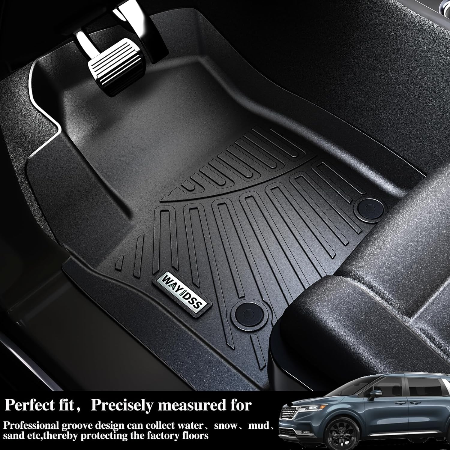 WAYIDSS Floor Mats for Kia Carnival 2022 2023 2024 2025-NON Hybrid, 3 Rows Full Set(Only Fits 8 Seats.Fits LX W/Seat Package, EX and SX. Does NOT Fit Prestige Models),Tpe All Weather Car Floor Liners image number 5