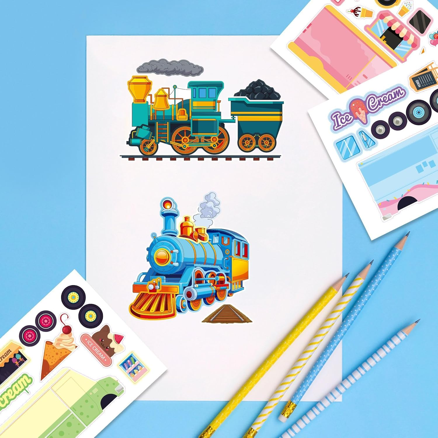 Levigo 32 Sheets Train Stickers Make Your Own Car Stickers Train Party Favors Gifts for Boys image number 1