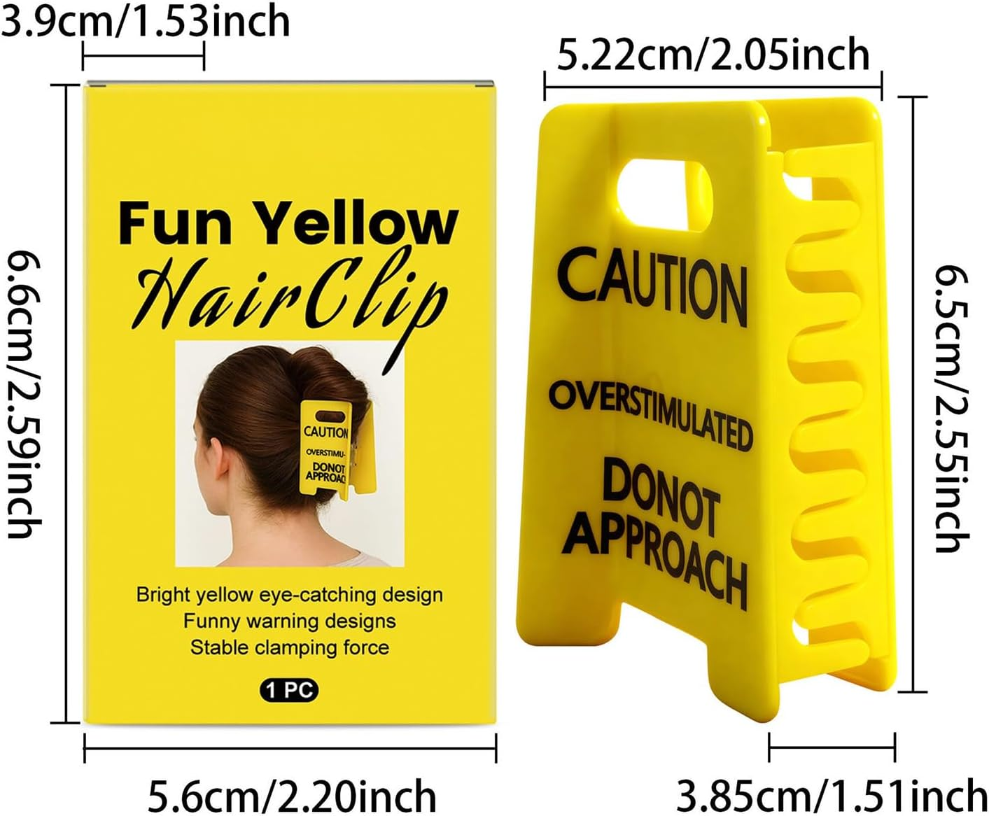 Overstimulated Caution Sign Hair Claw Clip, Donot Approach Anti-Slip Hairs Clips, Yellow Caution Hairclip, Hairstyling Supplies for Women Girls Dance Travel School Masquerade image number 6