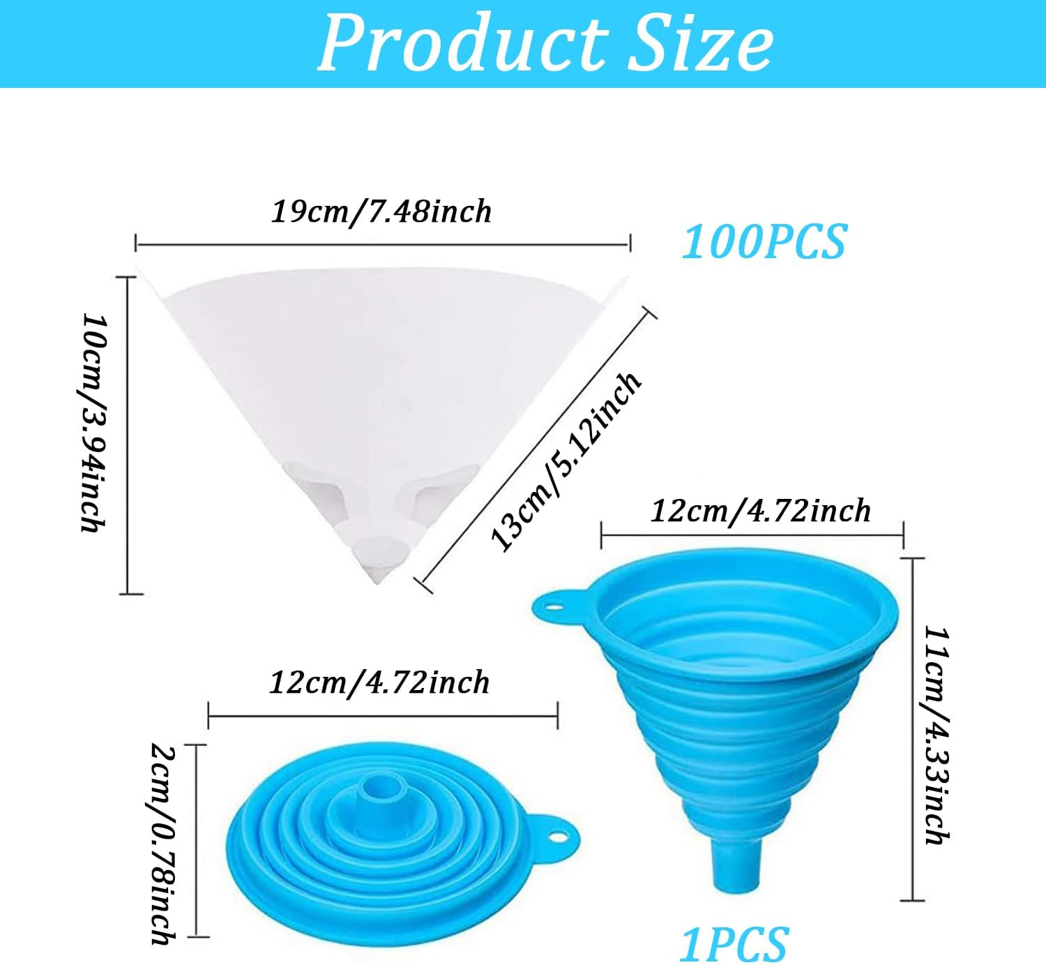 Xinghonyac 100 Pcs Disposable Paint Filters with 1 Pcs Silicone Funnel, Paint Paper Strainers with Fine Nylon Mesh, Suitable for Cars, Spray Guns, Arts and Crafts image number 5