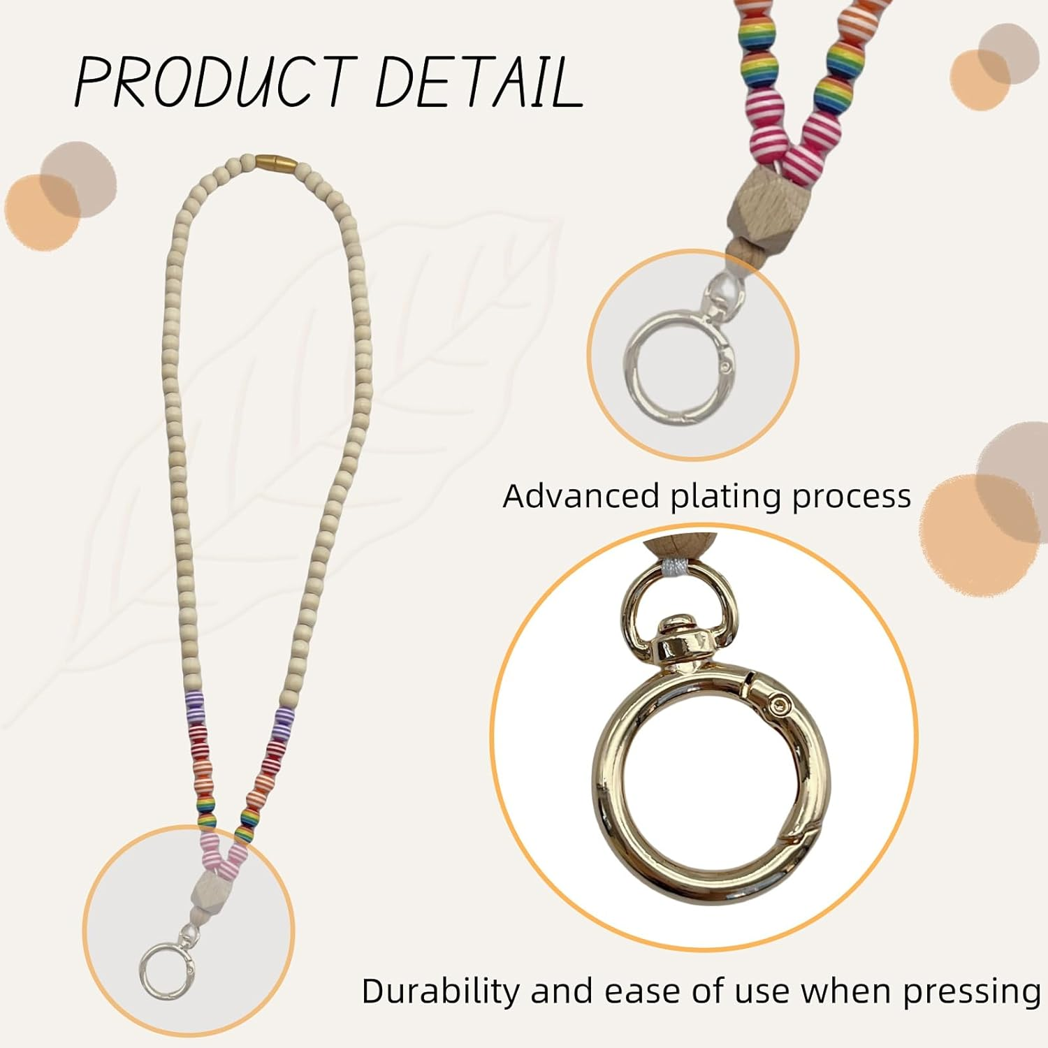 YUESUO Wood Beaded Lanyard for ID Badges - Cute Boho Teacher Lanyard for Women image number 4