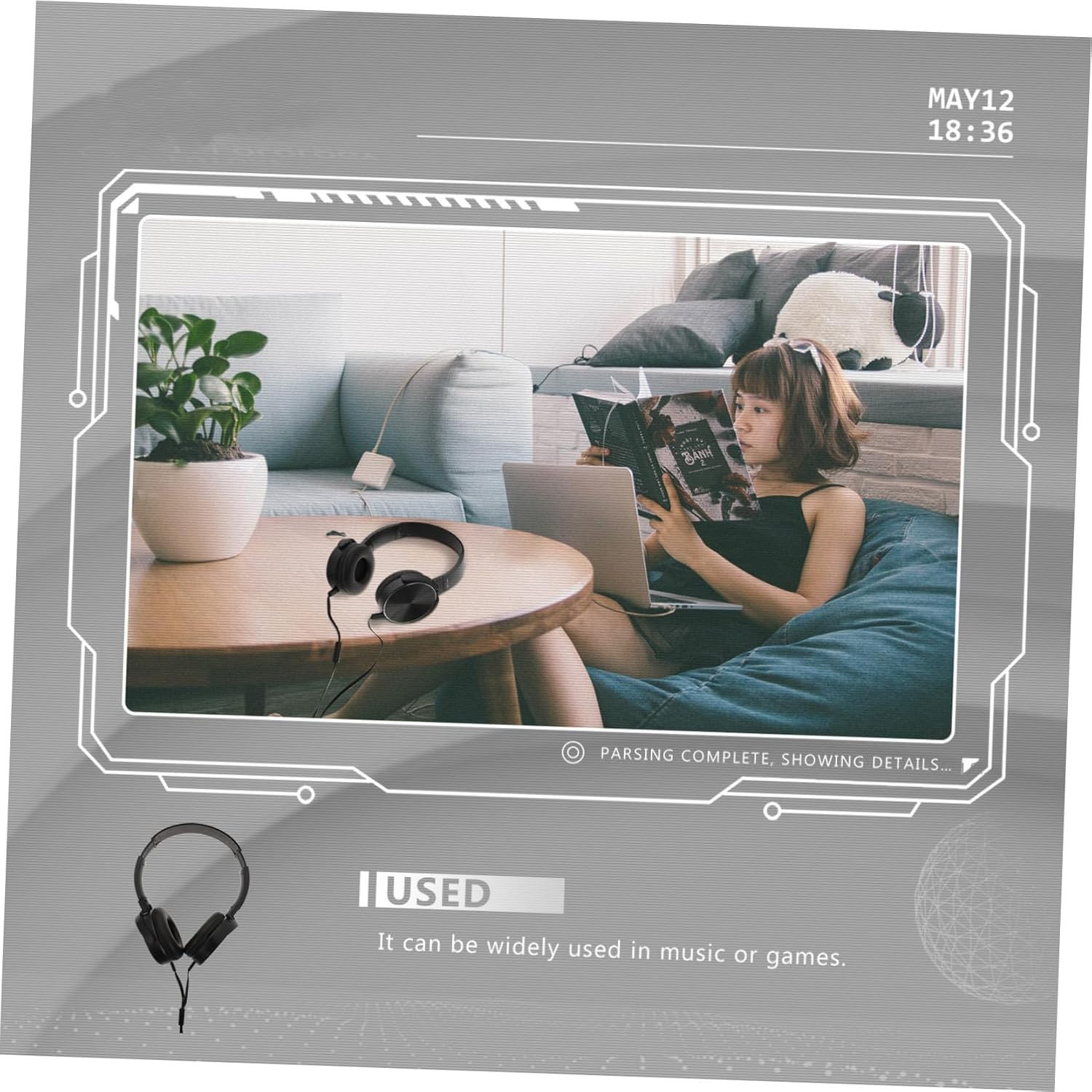 Tofficu Wired Headset with Microphone, Stereo Head-Mounted Headphone for Desktop Computer, Black On-Ear Music Headphone Suitable for Gaming and Online Communication