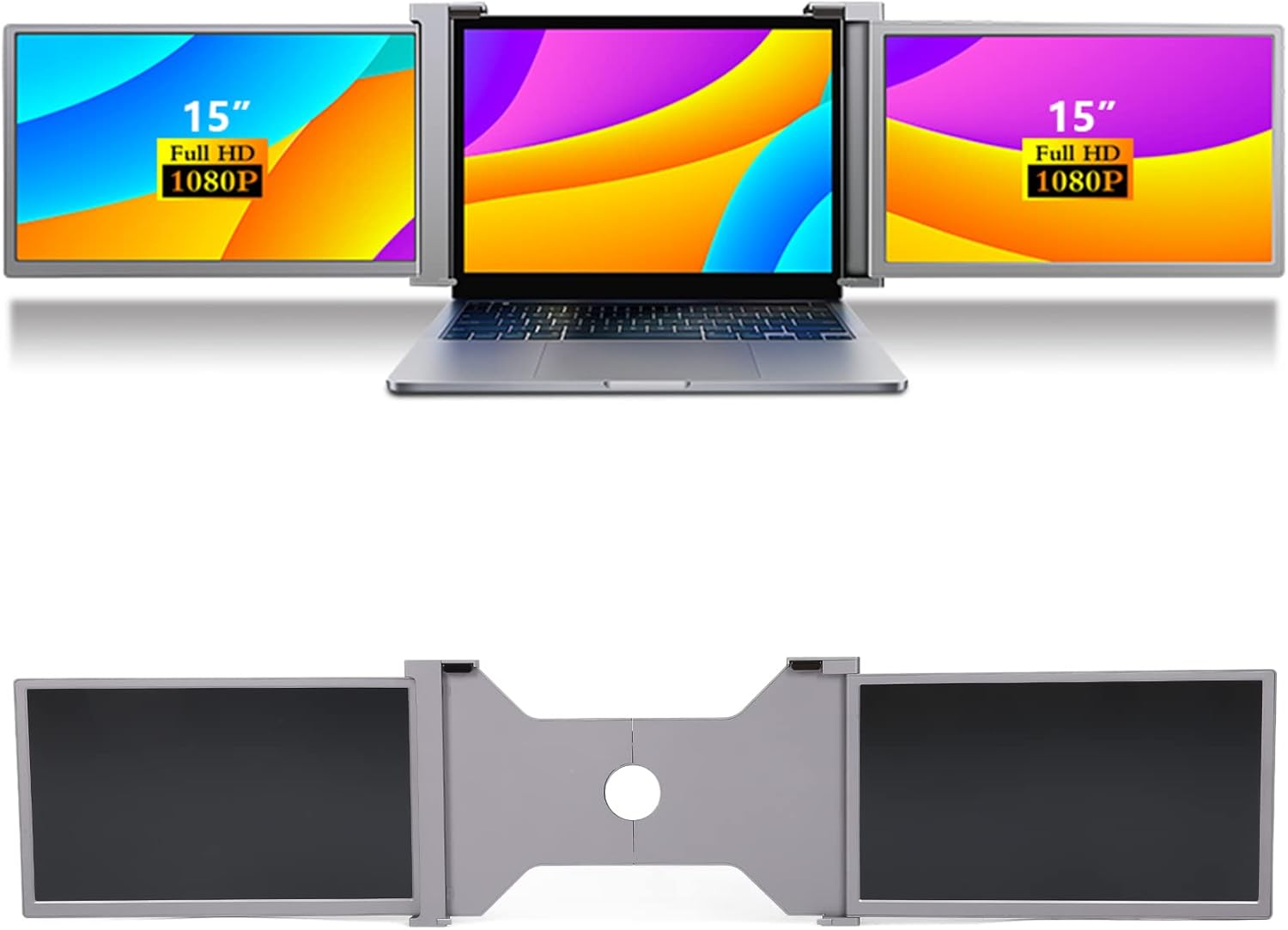 15" Triple Laptop Screen Extender, FHD 1080P IPS Triple Portable Monitor for Dual Screen Display, Folding Triple Screen for 15"-17" Laptop, Multi Modes, Type-C Plug and Play(1#)