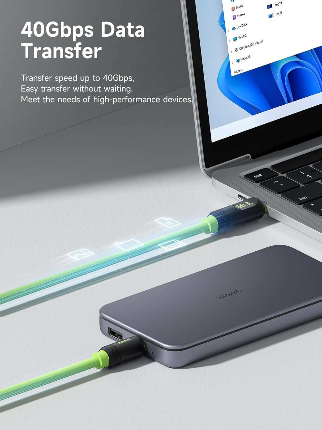 Hagibis USB 4 Cable, LED Display USB C 240W Fast Charging Cable with 8K@60Hz 40Gbps Data Transfer Thunderbolt 4/3 Video Cord for Iphone 17 16 15 Pro Max, Ipad, Macbook Pro Air image number 1