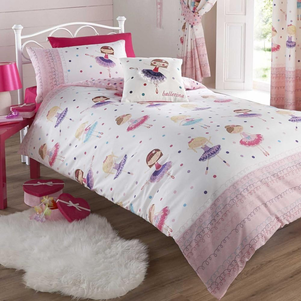 Kids Club Ballerina Pink Single Duvet Cover and Pillowcase Set Girl'S Children'S Bedding, Cotton and Polyester, Multicoloured image number 1