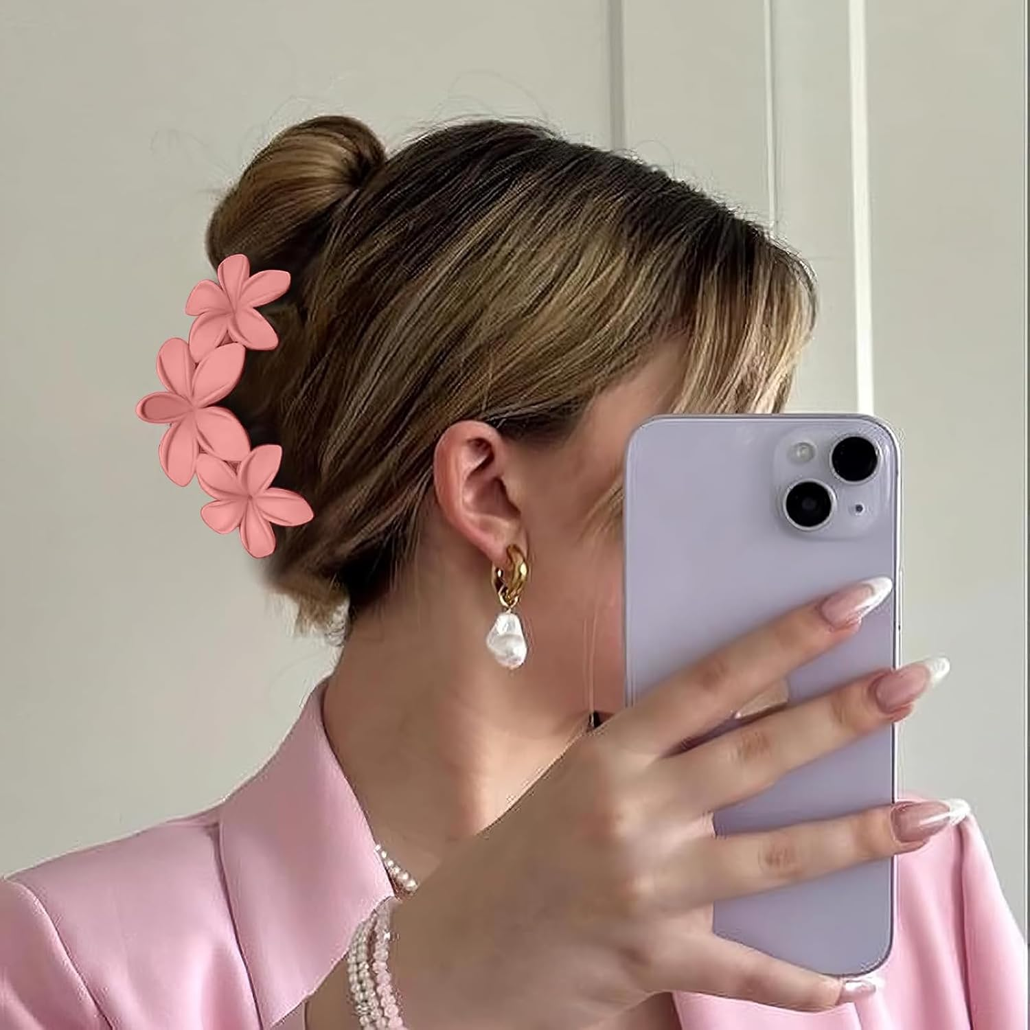 Pack of 5 Flower Hair Clips, Matte Hair Clips, Non-Slip Flower Hair Clip, Large Hair Clips for Women, Girls, Hair Styling Accessories for Women, Curly Long Straight Hair image number 2