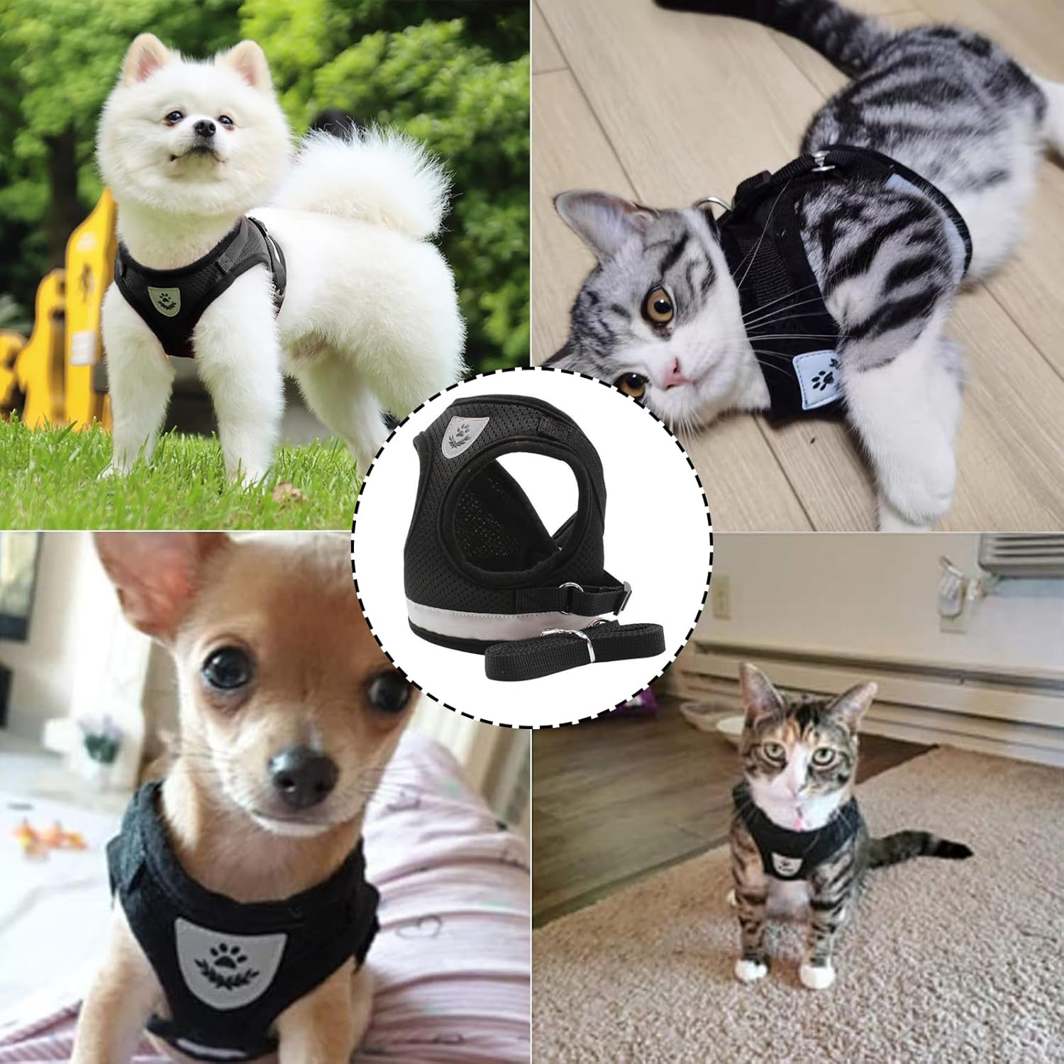 DKDDSSS Cat Harness with Lead Set, Cat Harness, Escape Proof, Adjustable, Cat Vest with Reflective Stripes with Cat Collar, for Kitten Dogs (S, Black) image number 3