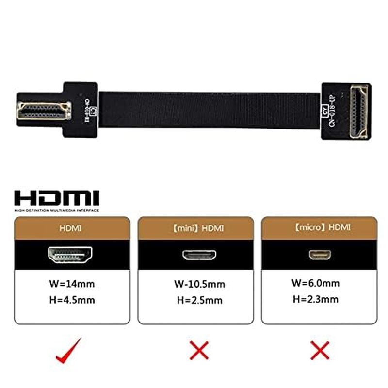 NFHK CYFPV Dual 90 Degree Right-Up Angled HDMI Type a Male to Male HDTV FPC Flat Cable for FPV HDTV Multicopter Aerial Photography 20CM image number 2