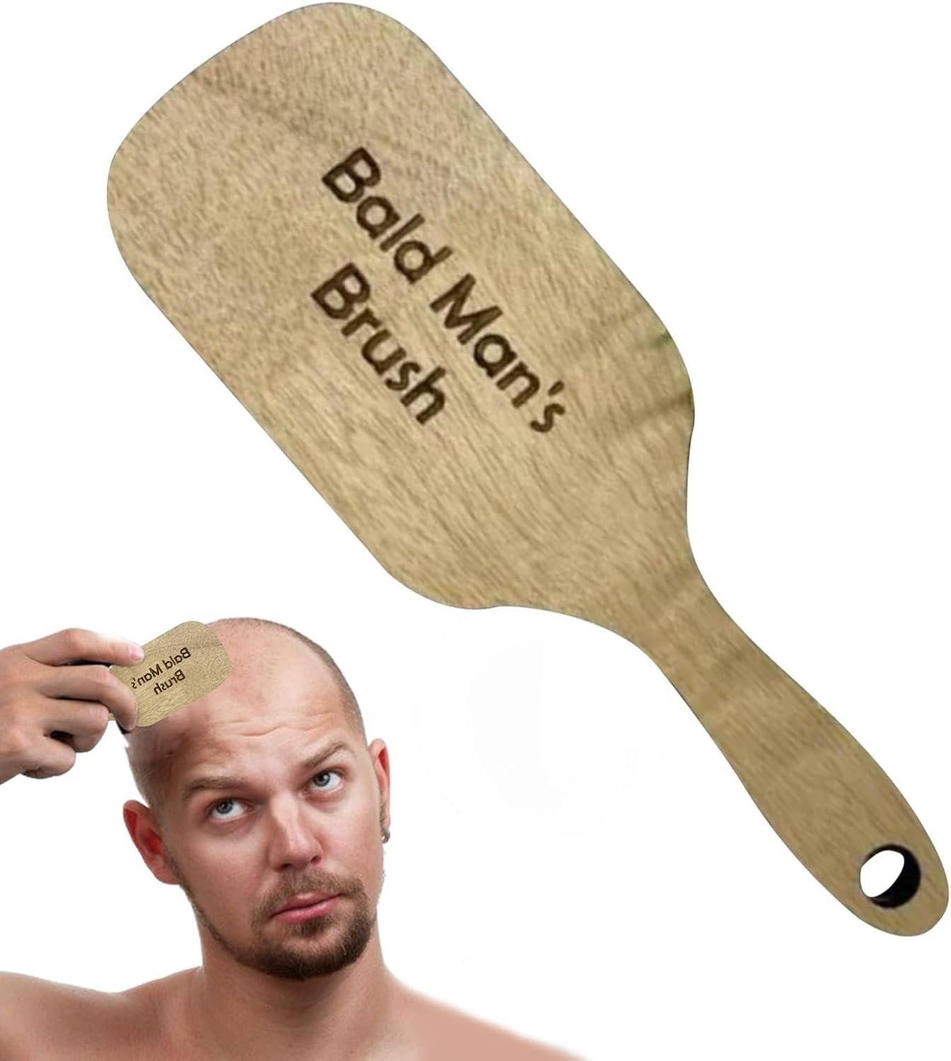 Gag Comb for Bald Man | Funny Wooden Hairless Combing Brush and Toothless Comb Set | for Friends with Thinning Hair image number 3