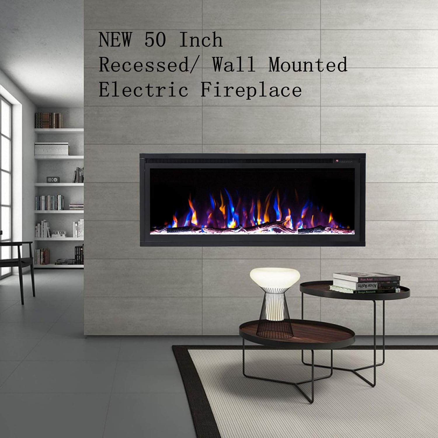 New Model 50" Slim Trim Black Built-In Recessed/Wall Mounted Heater Electric Fireplace image number 4