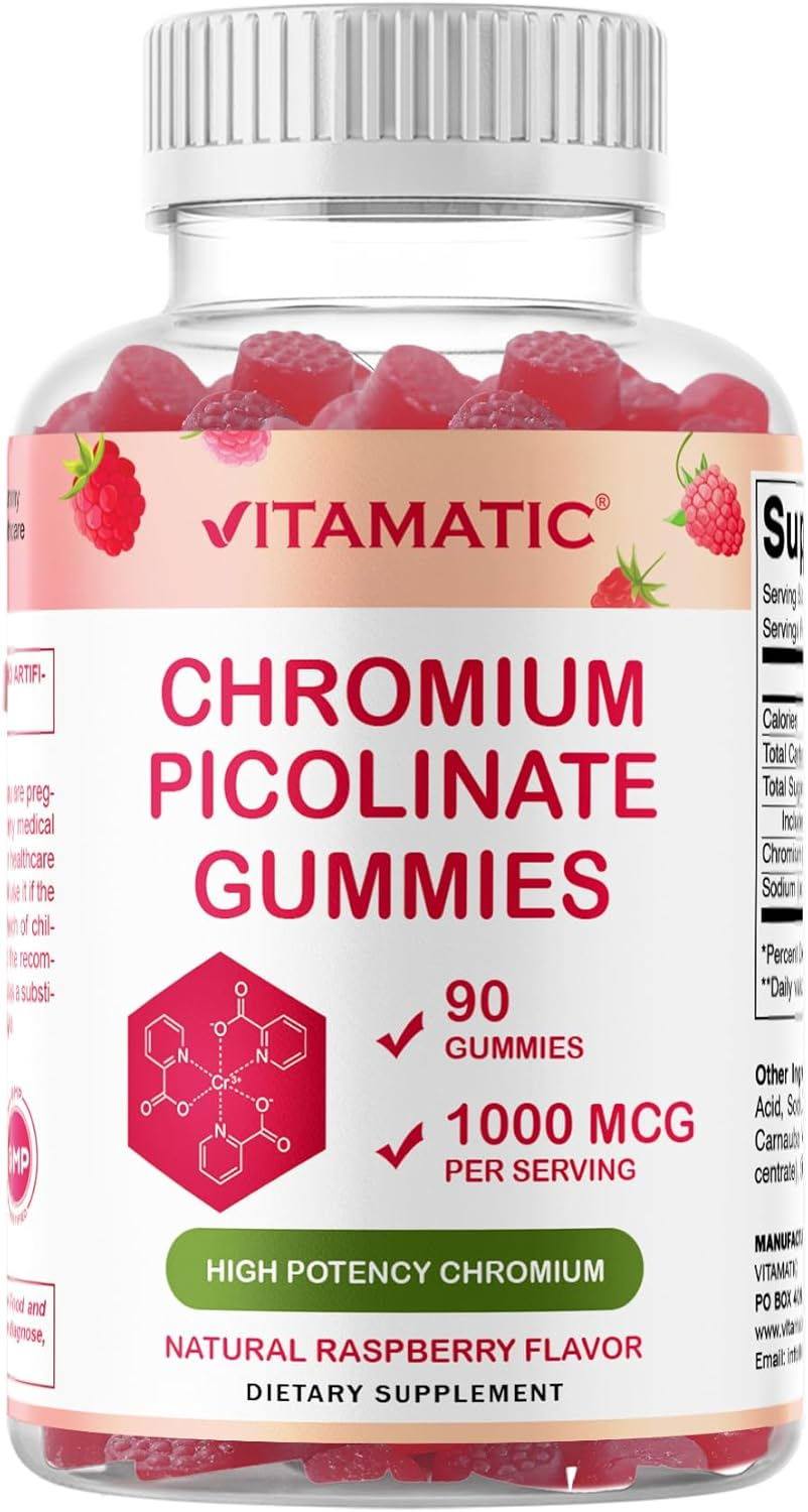 Vitamatic Chromium Picolinate 1000 Mcg - 90 Gummies - High Potency Chromium - Raspberry Flavor image number 4