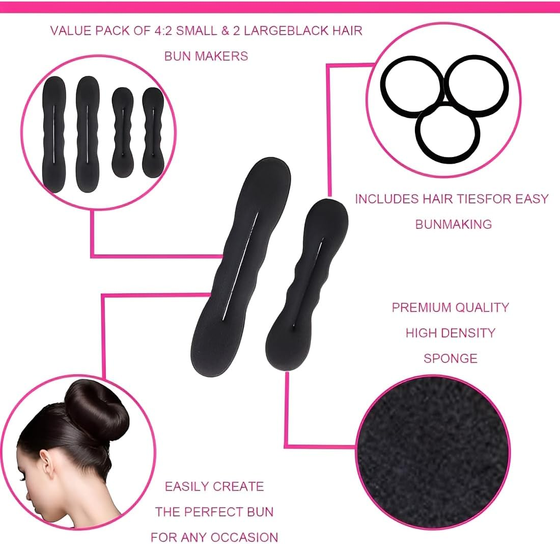JYNVO Pack of 6 Magic Hair Buns, Bun Maker, Bun Maker, Bun Maker, Magic Hair, Hair Twist Curler Donut Tools (3 Large and 3 Small) image number 5