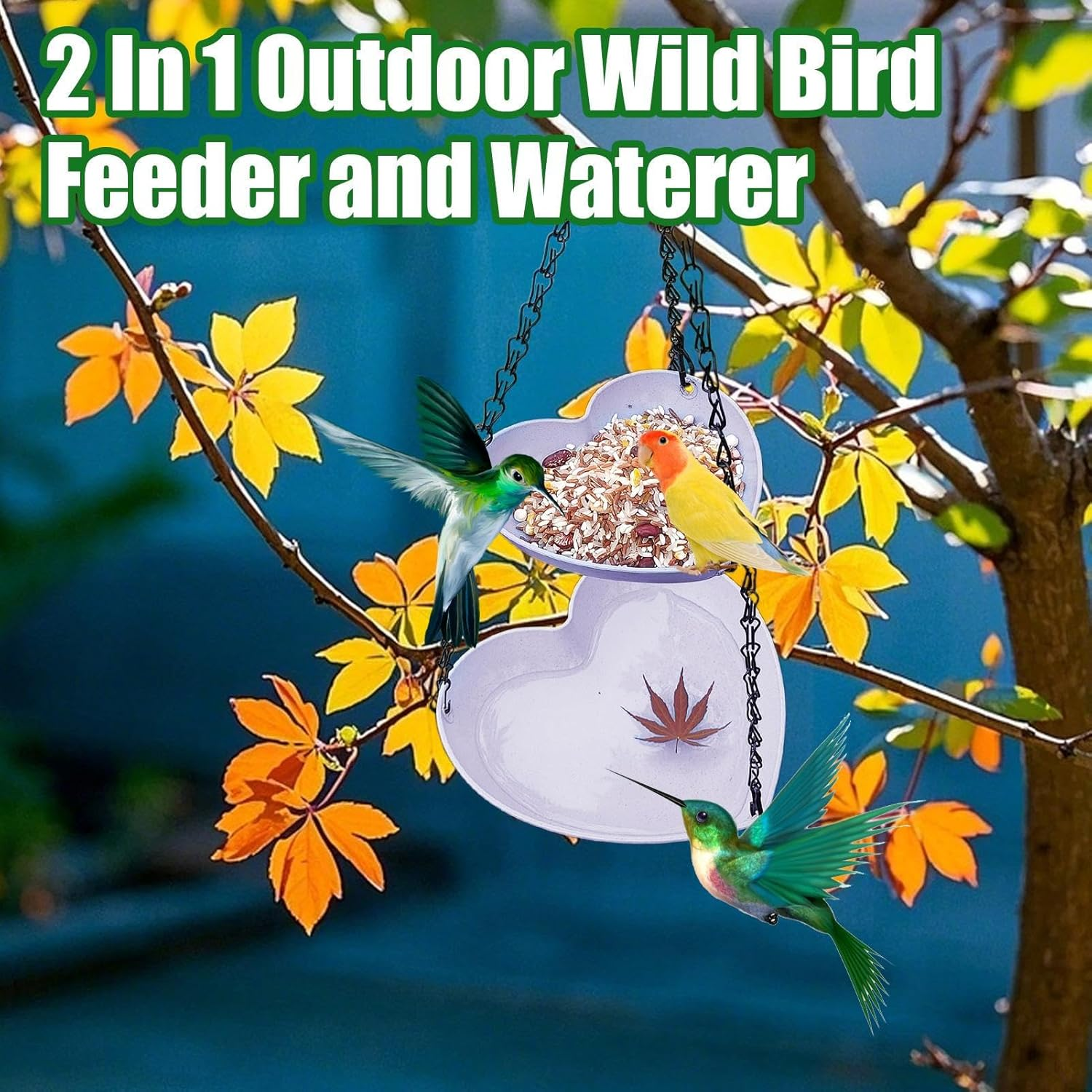 Bird Feeder and Bath | Bird Feeder Tray | Two-Layer Weatherproof Feeding Tray for Hummingbirds Backyard Balcony Garden Patio Wildlife image number 1