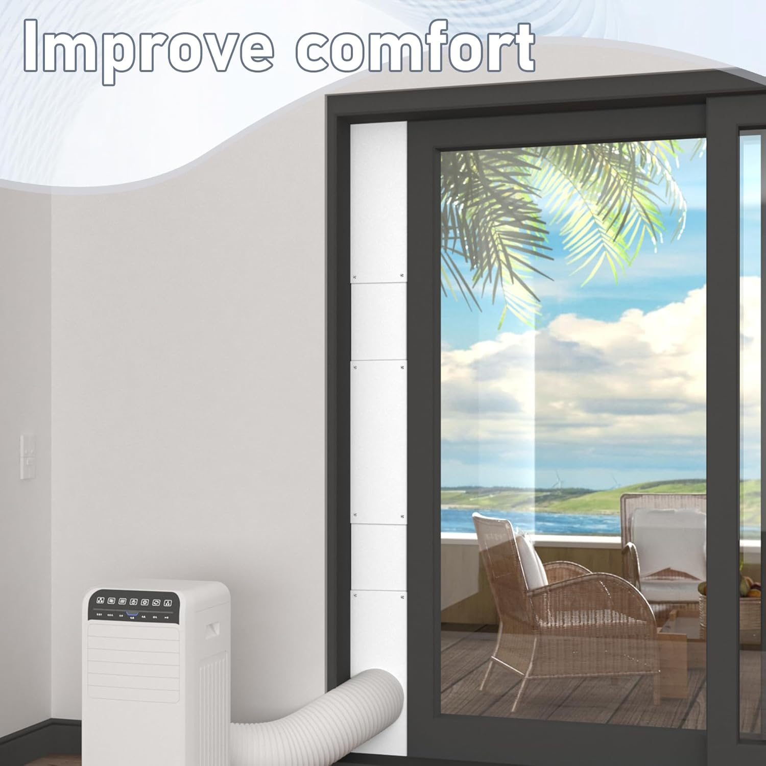 Flamorrow Portable Air Conditioner Sliding Door Kit for 5.9" Diameter Exhaust Hose, Adjustable Length Sealing Panels up to 90", Universal Sliding Door AC Vent Kit for Portable AC