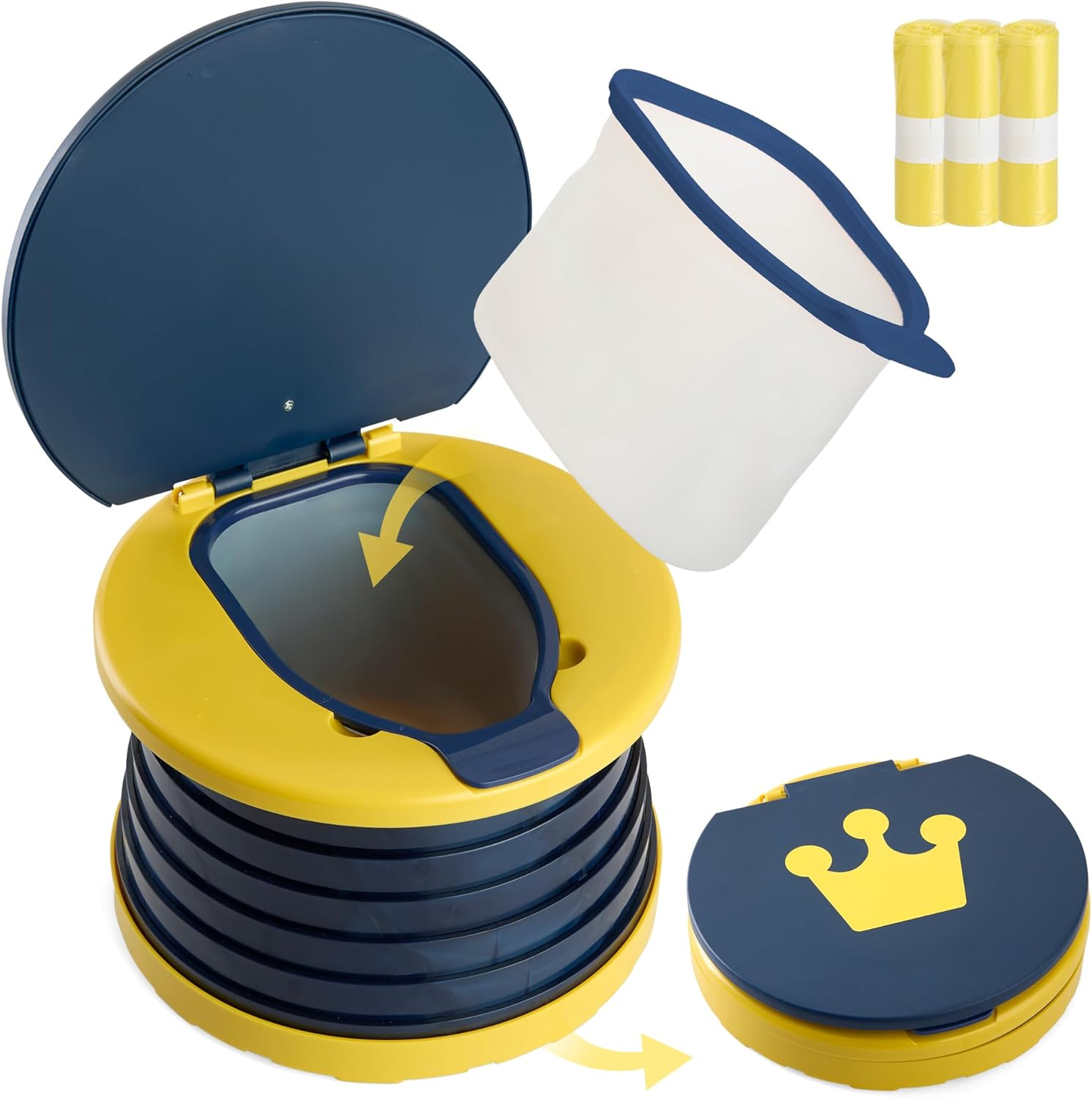 Travel Potty for Toddlers, Portable Potty Training Toilet, Compact Toddler Potty Chair for Car, Indoor Outdoor Travel Toilet for Kids - Dark Blue