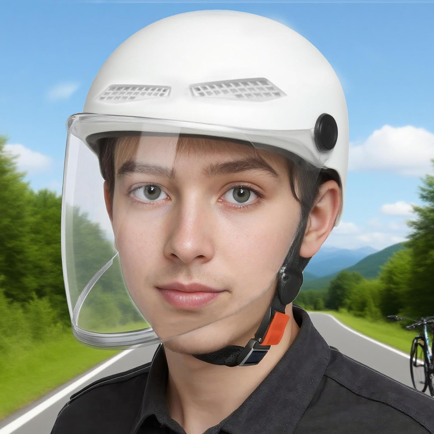 Motorcycle Half Helmet - Half Helmet for Adults,Open Face Sun Protection Retro Quick Release Hat for Women Youth Riding Motor Scooter ATV Electric Bike Motocross Racing image number 4