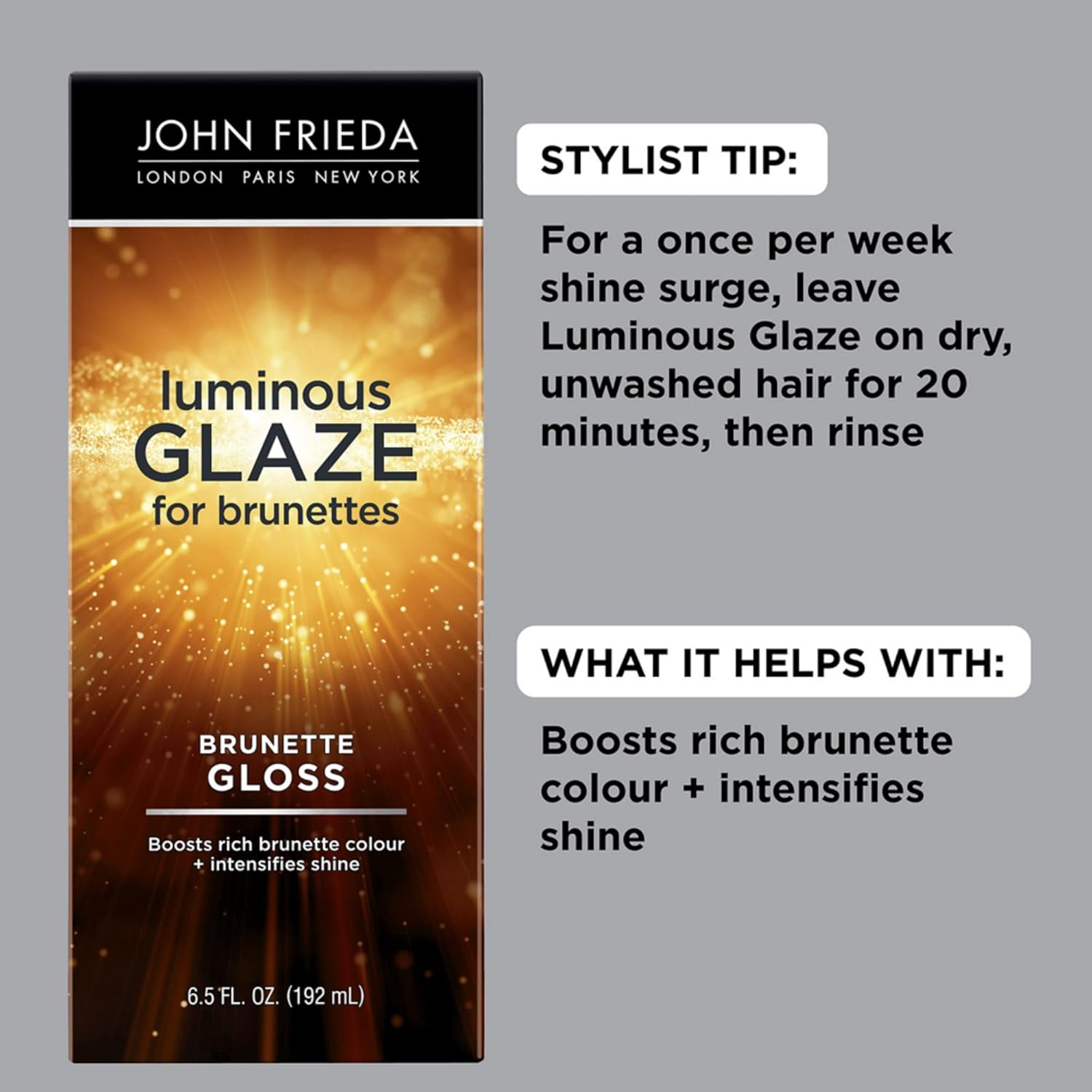 John Frieda Brilliant Brunette Luminous Glaze, Colour Enhancing Glaze, Designed to Fill Damaged Areas for Smooth, Glossy Brown Color, 6.5 Ounce (Packaging May Vary) image number 1