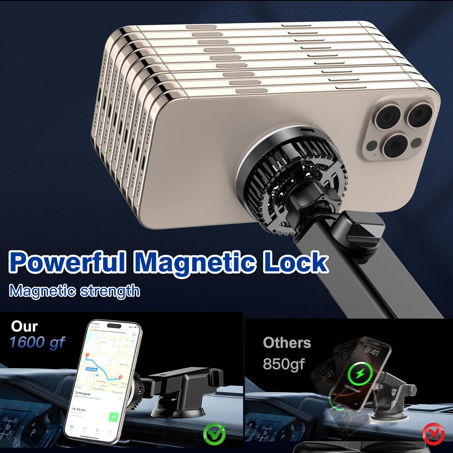 SERUW 15W Magnetic Wireless Car Charger Mount Holder Semiconductor Cooling Technology Air Vent Dashboard Phone Mount Compatible with Iphone Android Phone image number 3