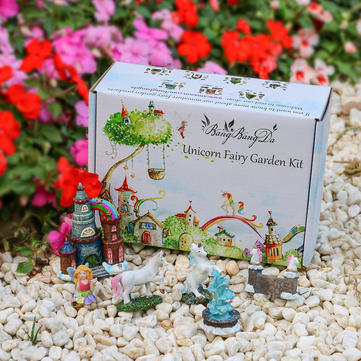 Bangbangda Unicorn Figurines Fairy Garden Accessories - Miniature Unicorn Gift Set Outdoor Garden Decoration &ndash; Fairy Figurines Castle Fountain Girl Birthday Gifts (Set of 23) image number 2